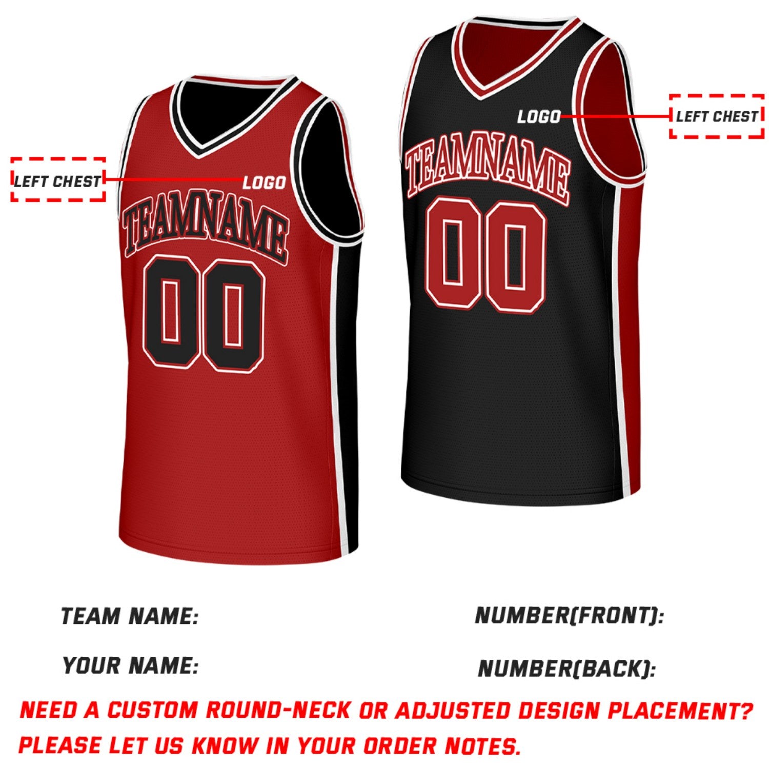 Custom Red & Black Reversible Basketball Jersey | Personalized Team Jerseys with Name Number Logo