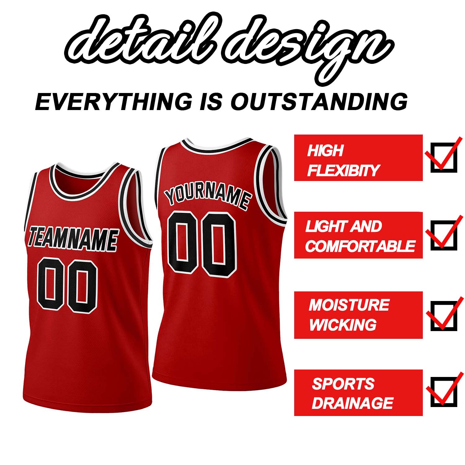 Custom Red & Black Mesh Basketball Jersey | Personalized Team Uniform