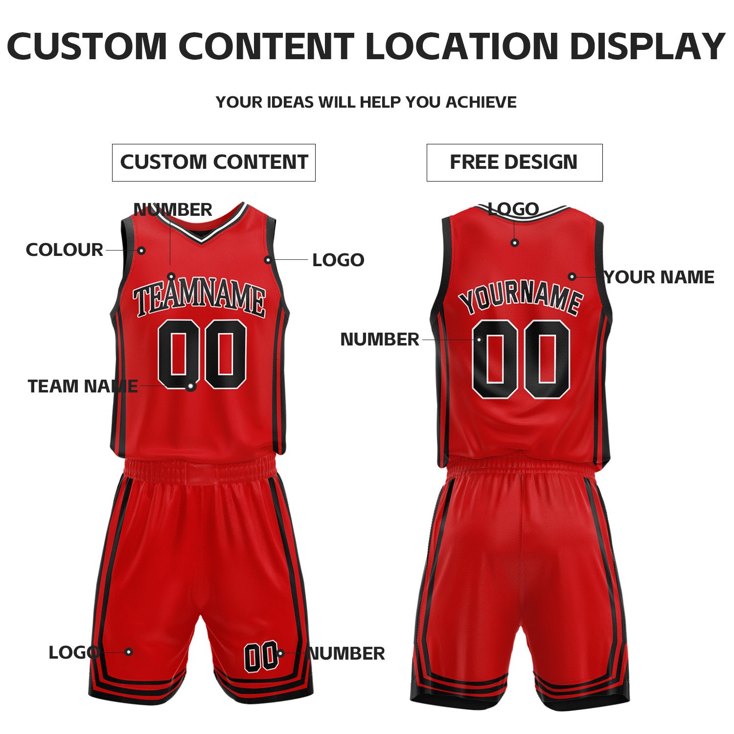 Custom Red & Black Reversible Basketball Jersey Shorts Set | Personalized Full Vintage Team Uniform