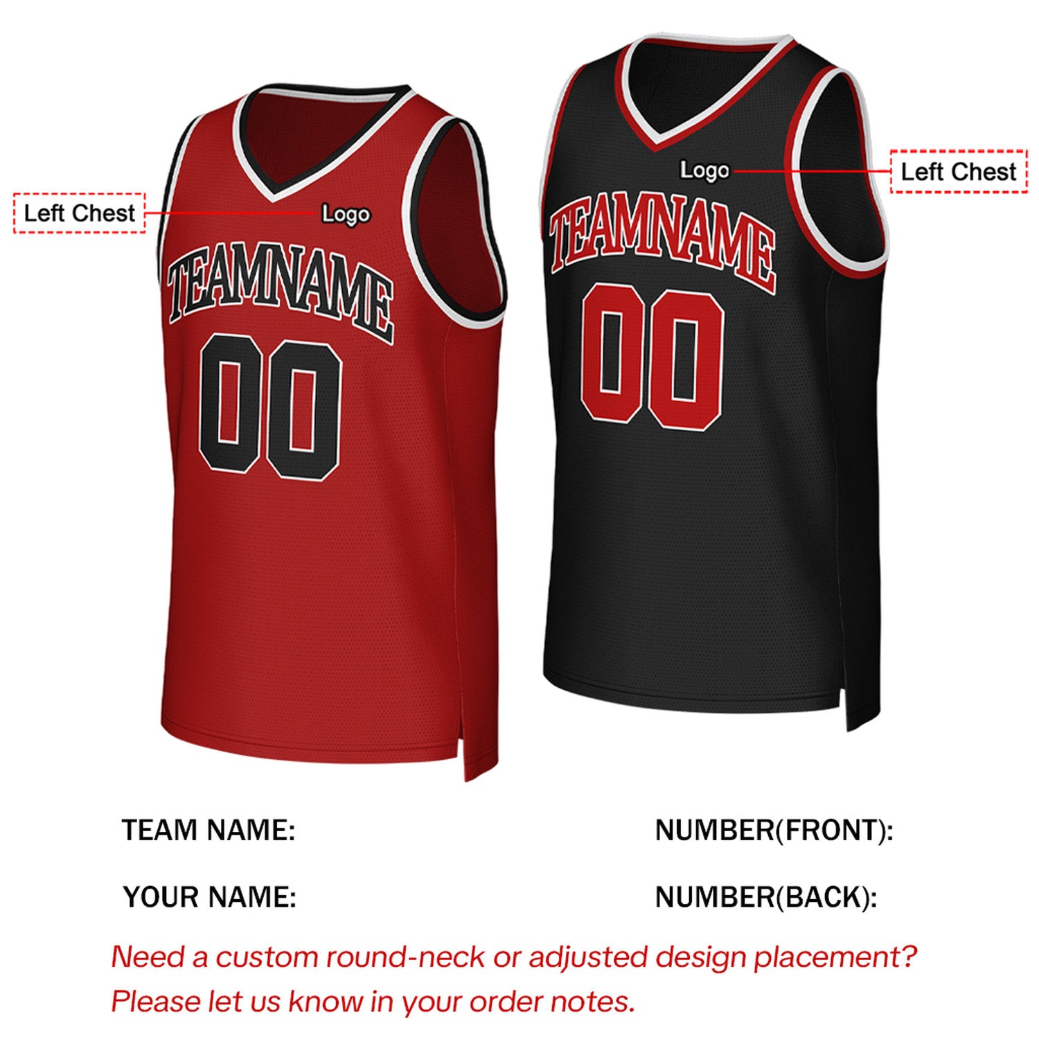 Custom Red & Black Reversible Basketball Jersey | Personalized Team Uniform
