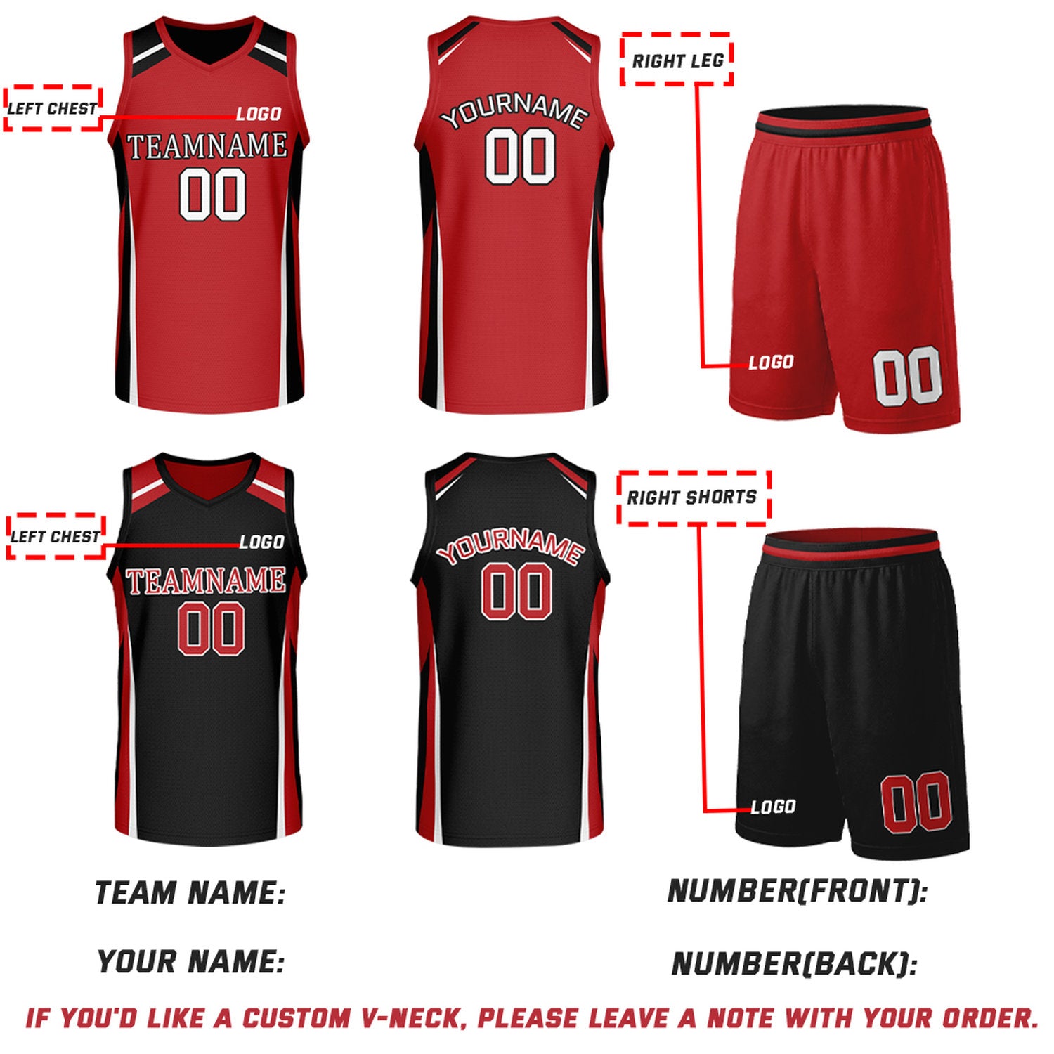 Custom Red & Black Reversible Basketball Jerseys | Personalized Team Uniforms Set for Men Women