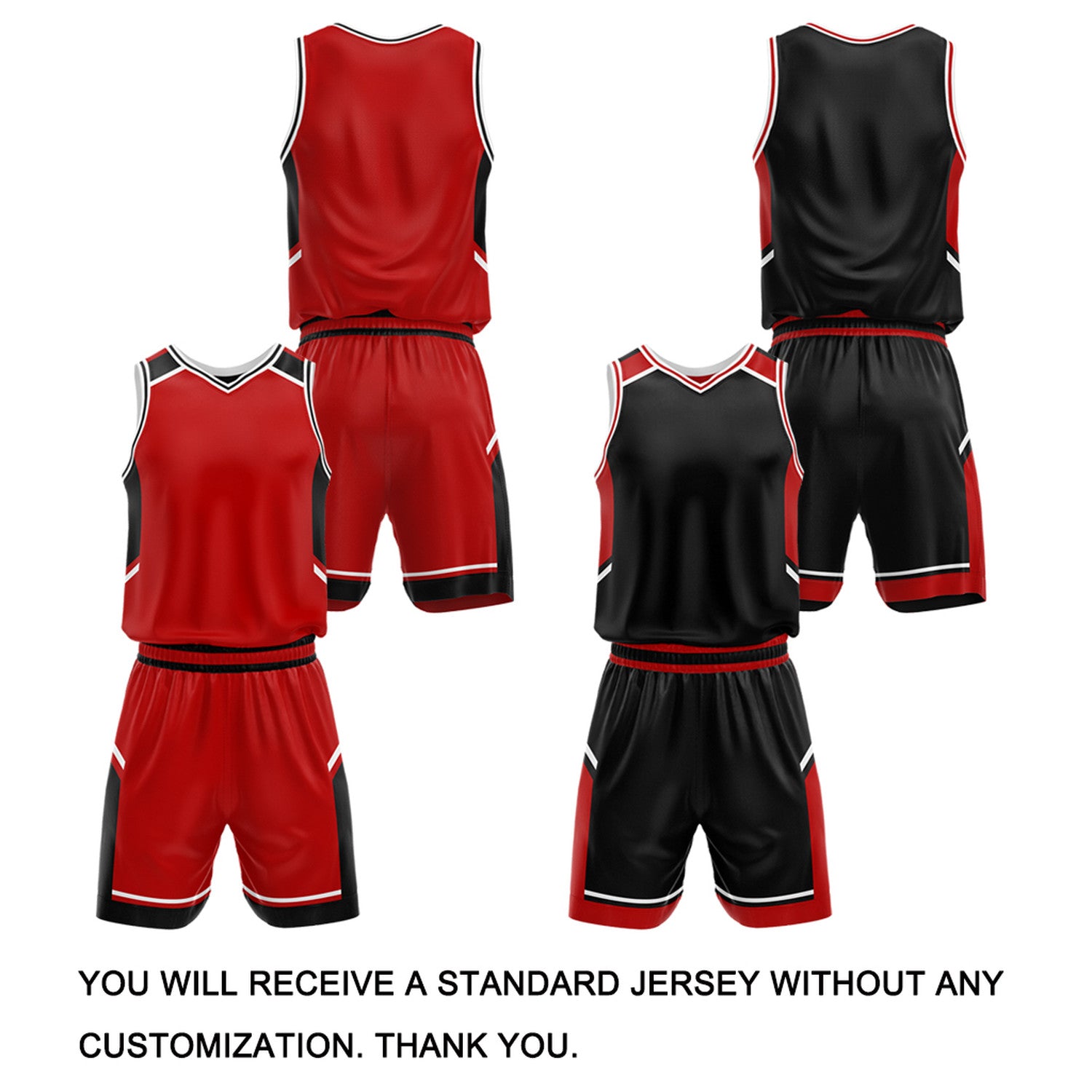 Custom Reversible Basketball Uniform Set | Red & Black V-Neck Sleeveless Jersey & Athletic Shorts