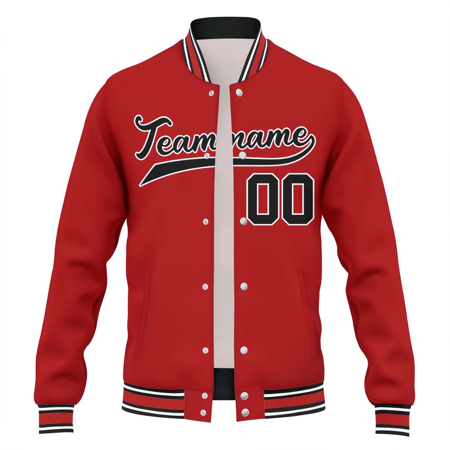 Custom Red & Black Varsity Baseball Jacket | Personalized Team Name & Number