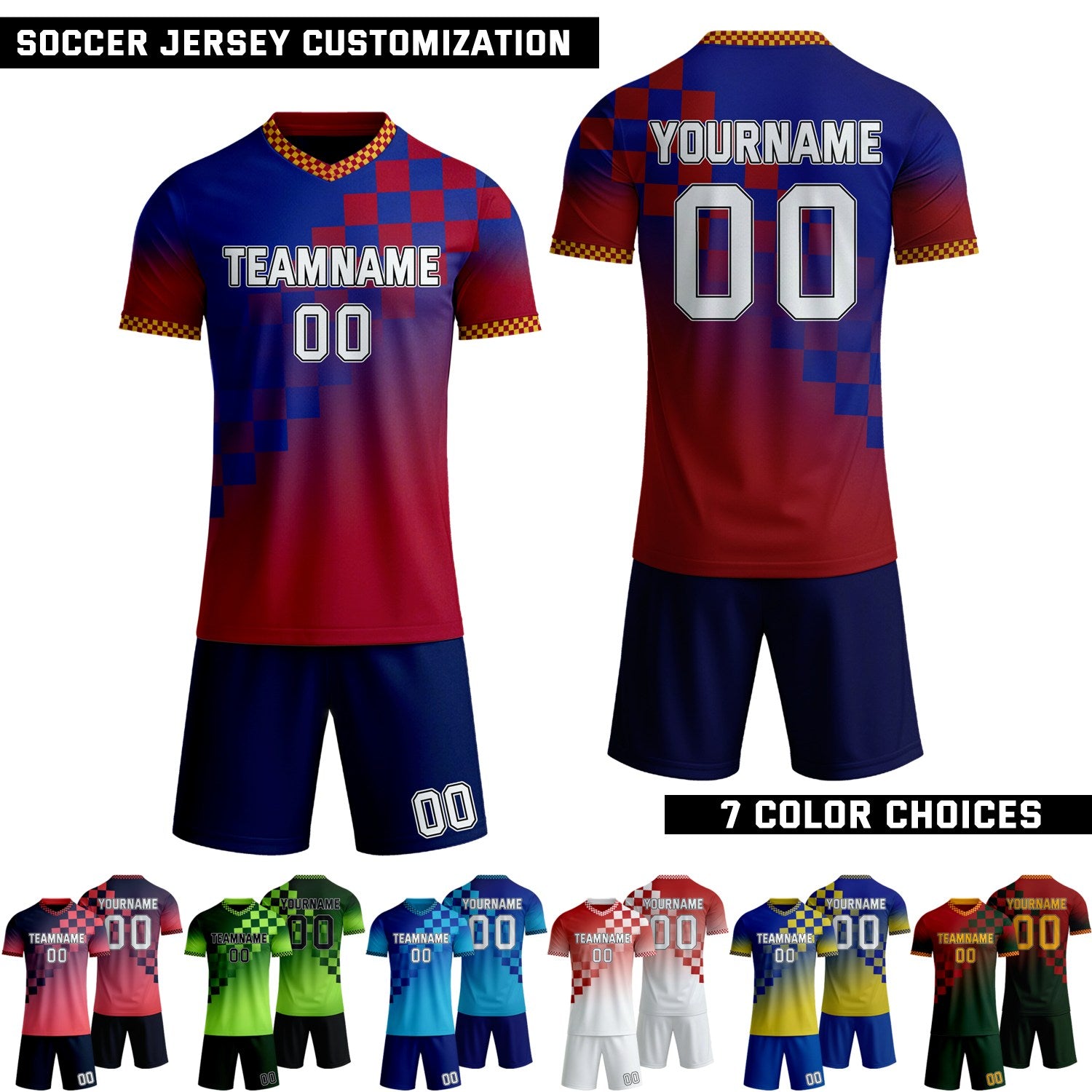Custom Green Checkerboard Gradient Soccer Jersey Set | Personalized Team Uniform | Vosoli