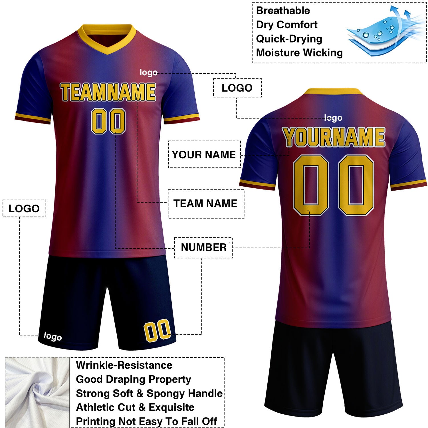 Custom Red & Blue Gradient Soccer Jersey Set | Personalized Team Uniform | Vosoli