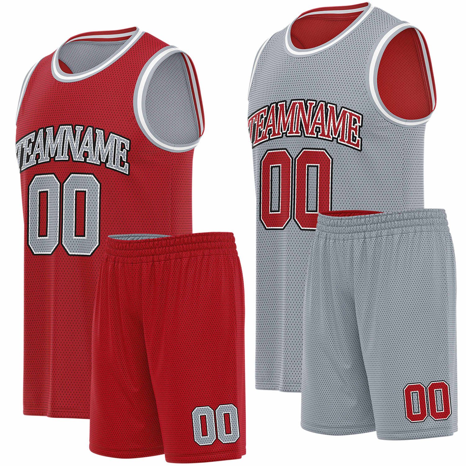 Custom red & gray basketball jersey set, personalized name number team logo, sleeveless jersey with matching shorts sports uniform for men women youth adult game practice - Vosoli