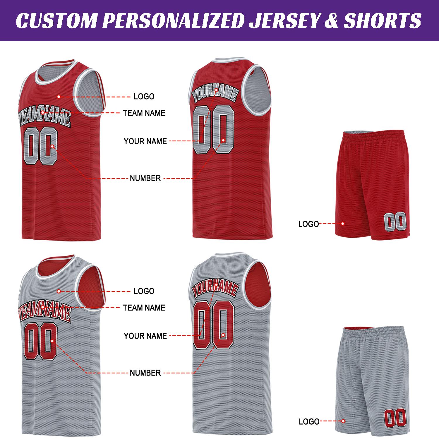 Custom Red & Gray Basketball Jersey Set | Personalized Team Uniform | Vosoli