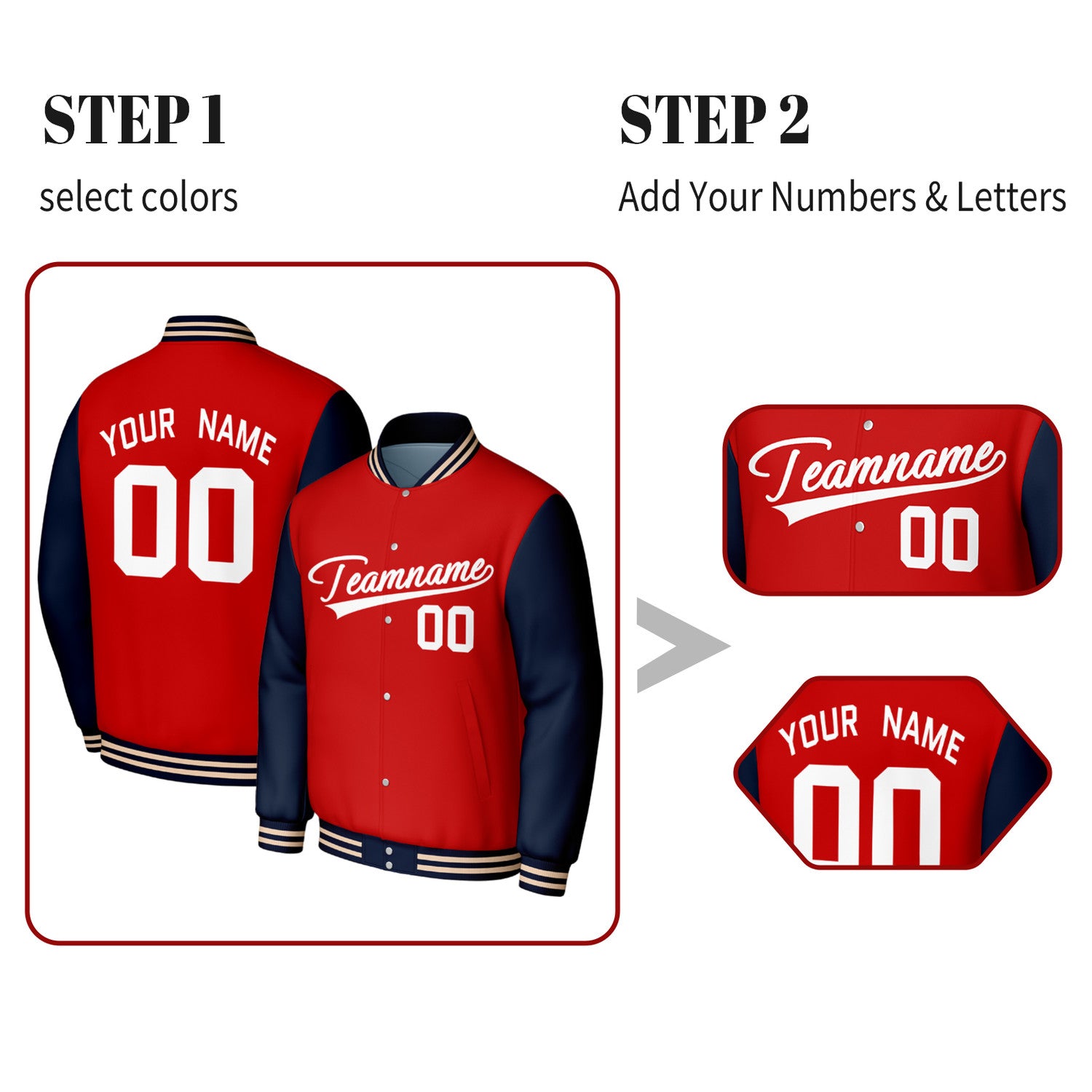 Custom Red & Navy Varsity Baseball Jacket | Personalized Jacket with Stitched Name & Number for Adult & Youth