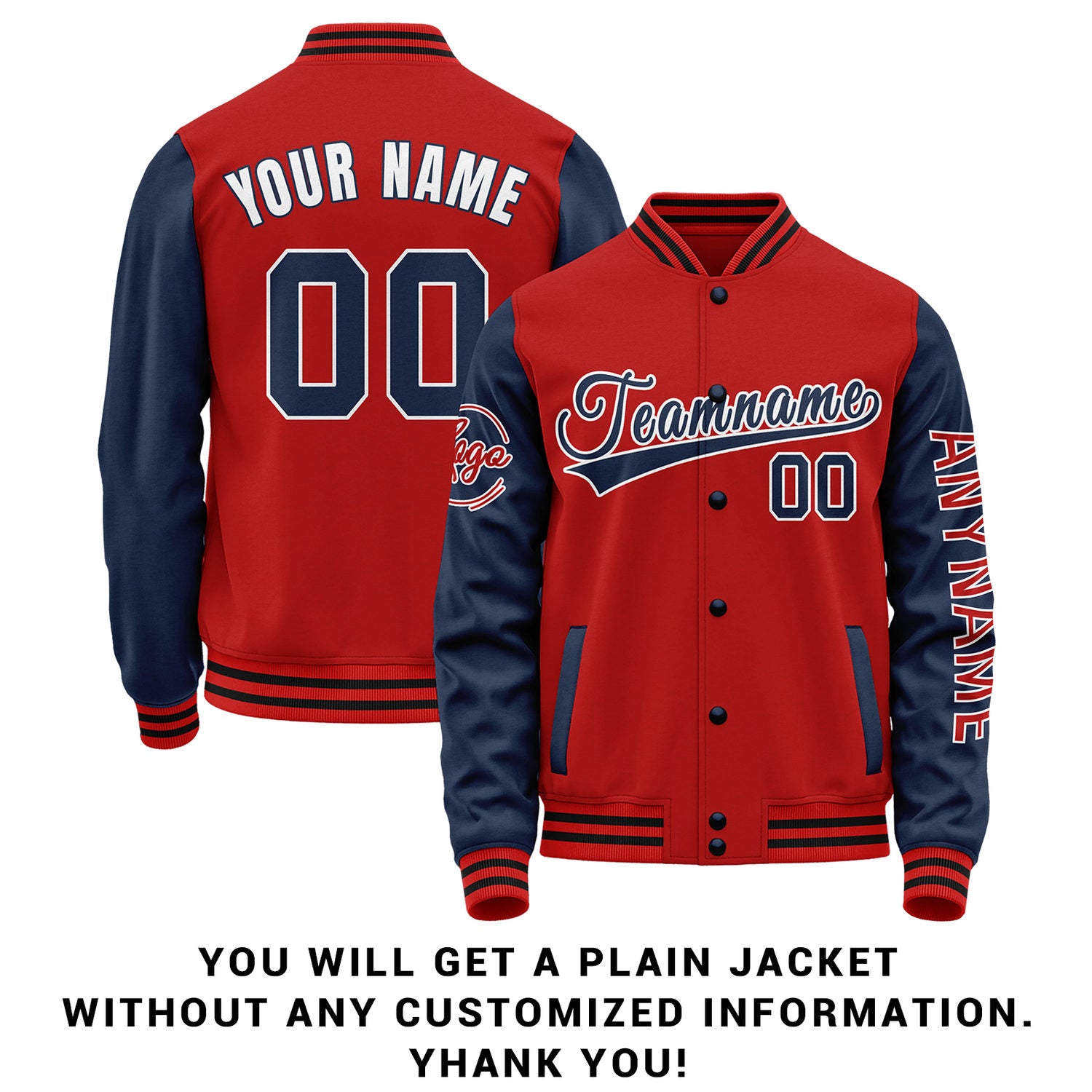 Custom Red & Navy Two Tone Varsity Letterman Jacket | Personalized Stitched Team Name Number Outerwear