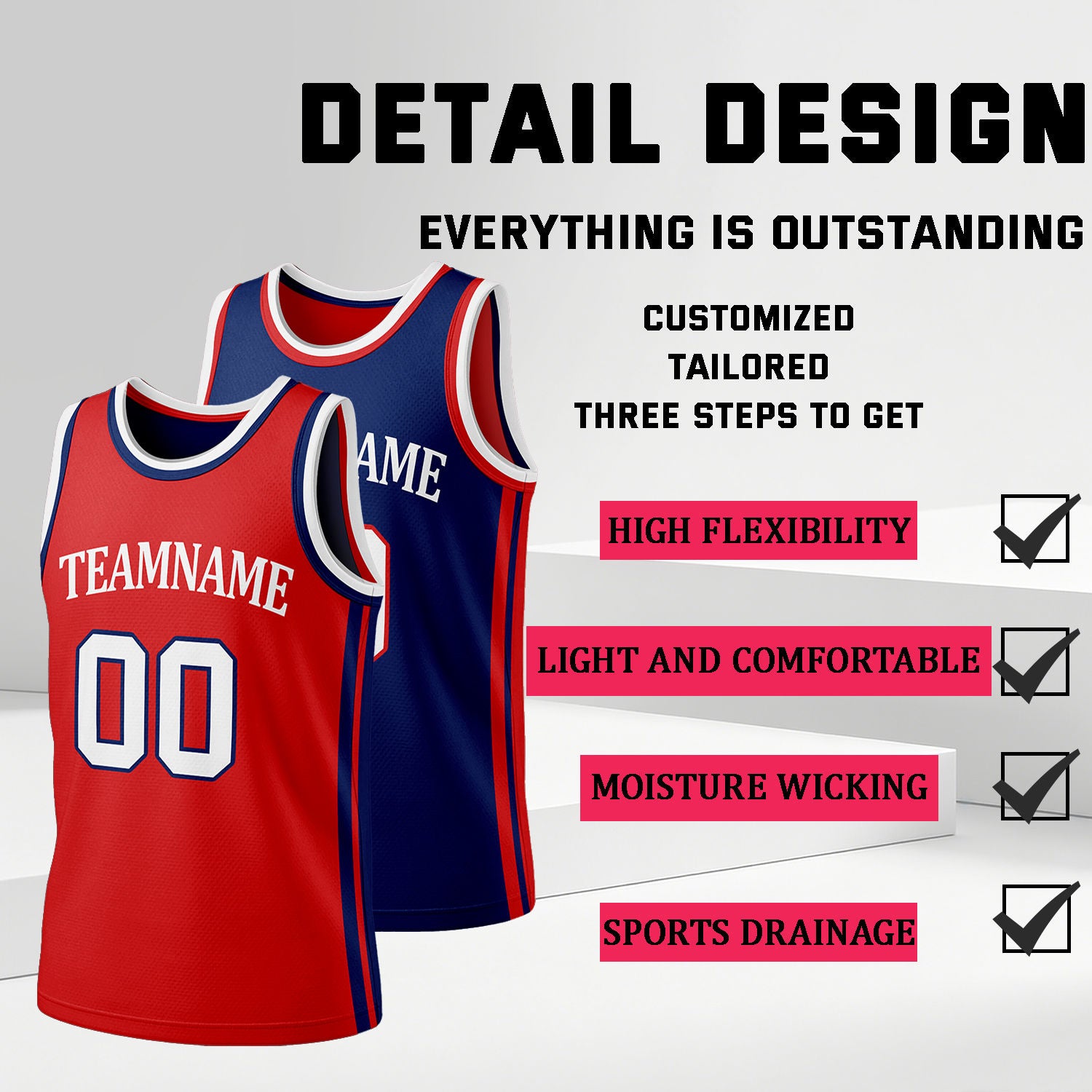 Custom Red & Navy Reversible Basketball Jersey Shorts Set | Personalized Full Team Uniform