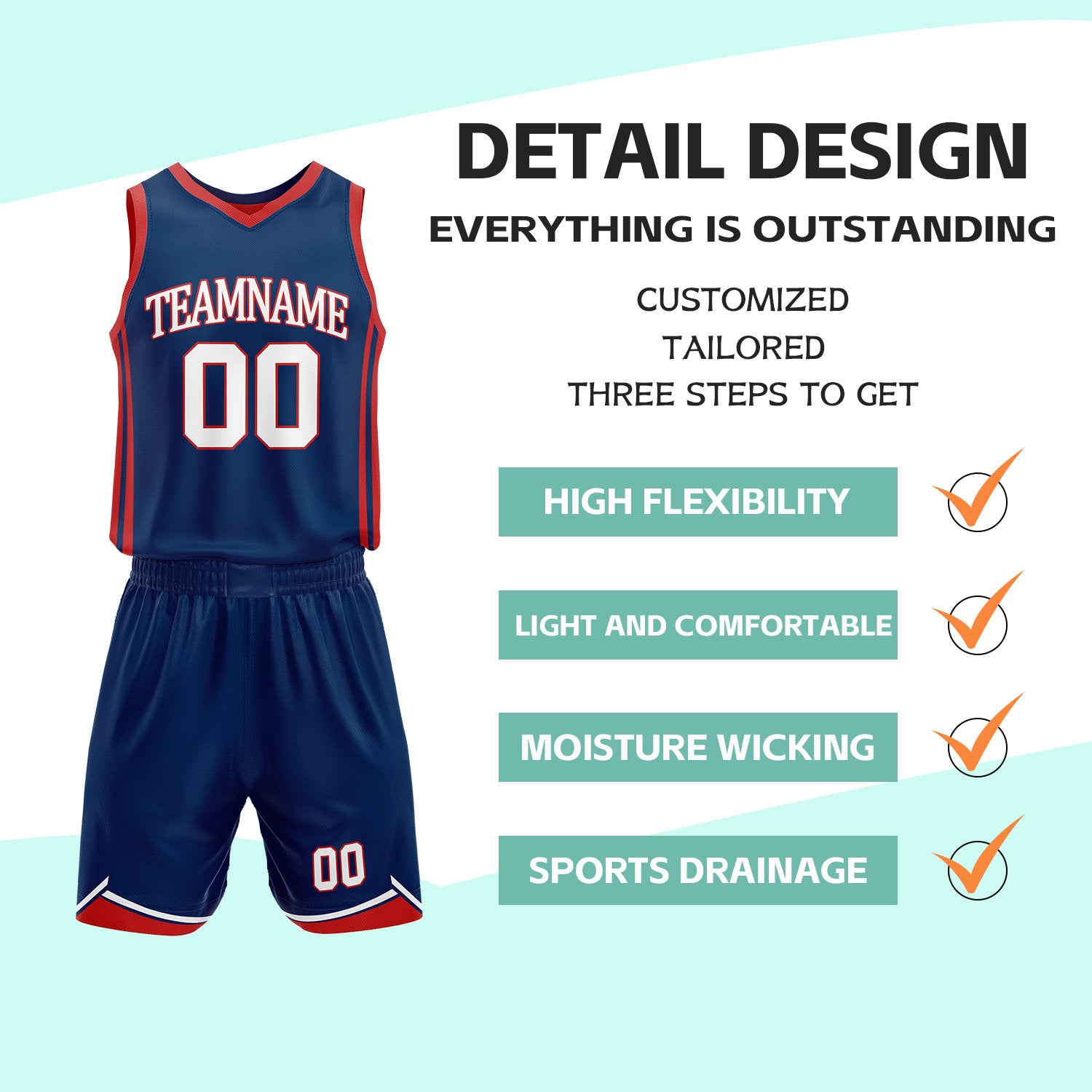 Custom Red & Navy Reversible Basketball Jersey Shorts Set | Personalized Full Vintage Team Uniform