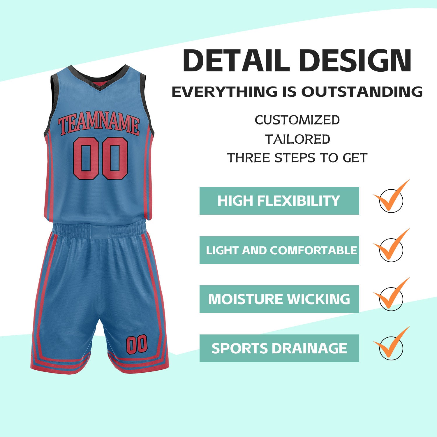 Custom Red & Slate Blue Reversible Basketball Jersey Shorts Set | Personalized Full Vintage Team Uniform