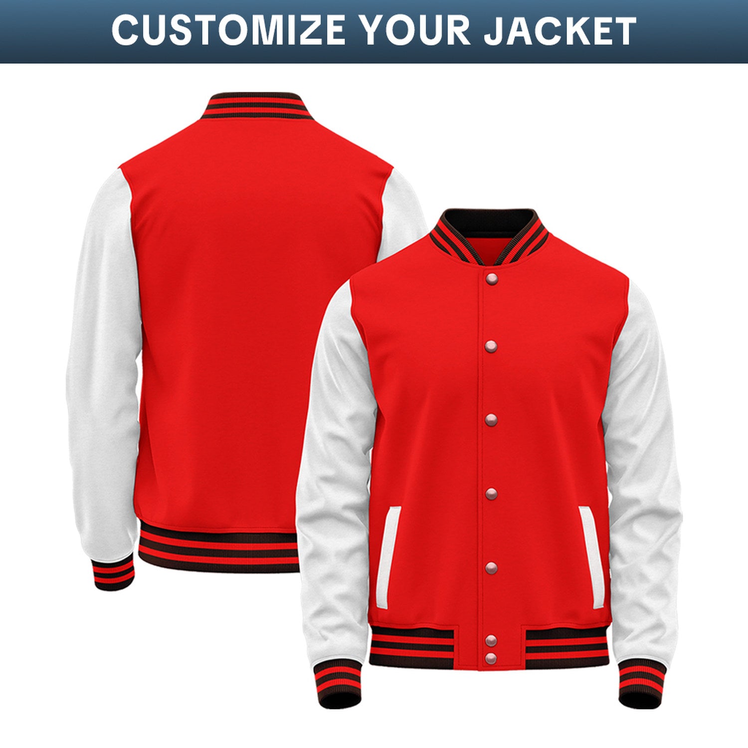 Custom Varsity Jacket with Stitched Name & Number | Red & White Personalized Team Letterman Bomber