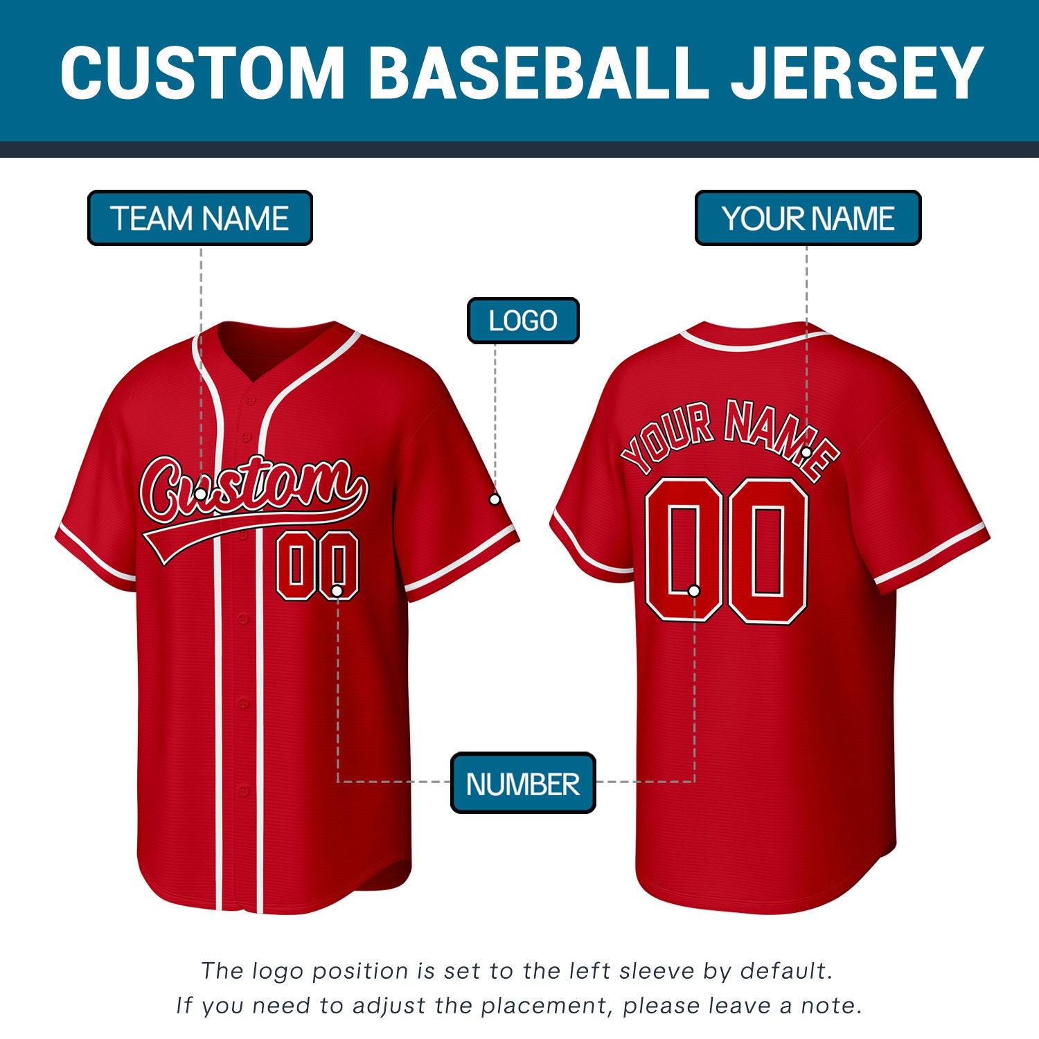 Custom Stitched Baseball Jersey Red White | Personalized Name & Number | Team Uniform