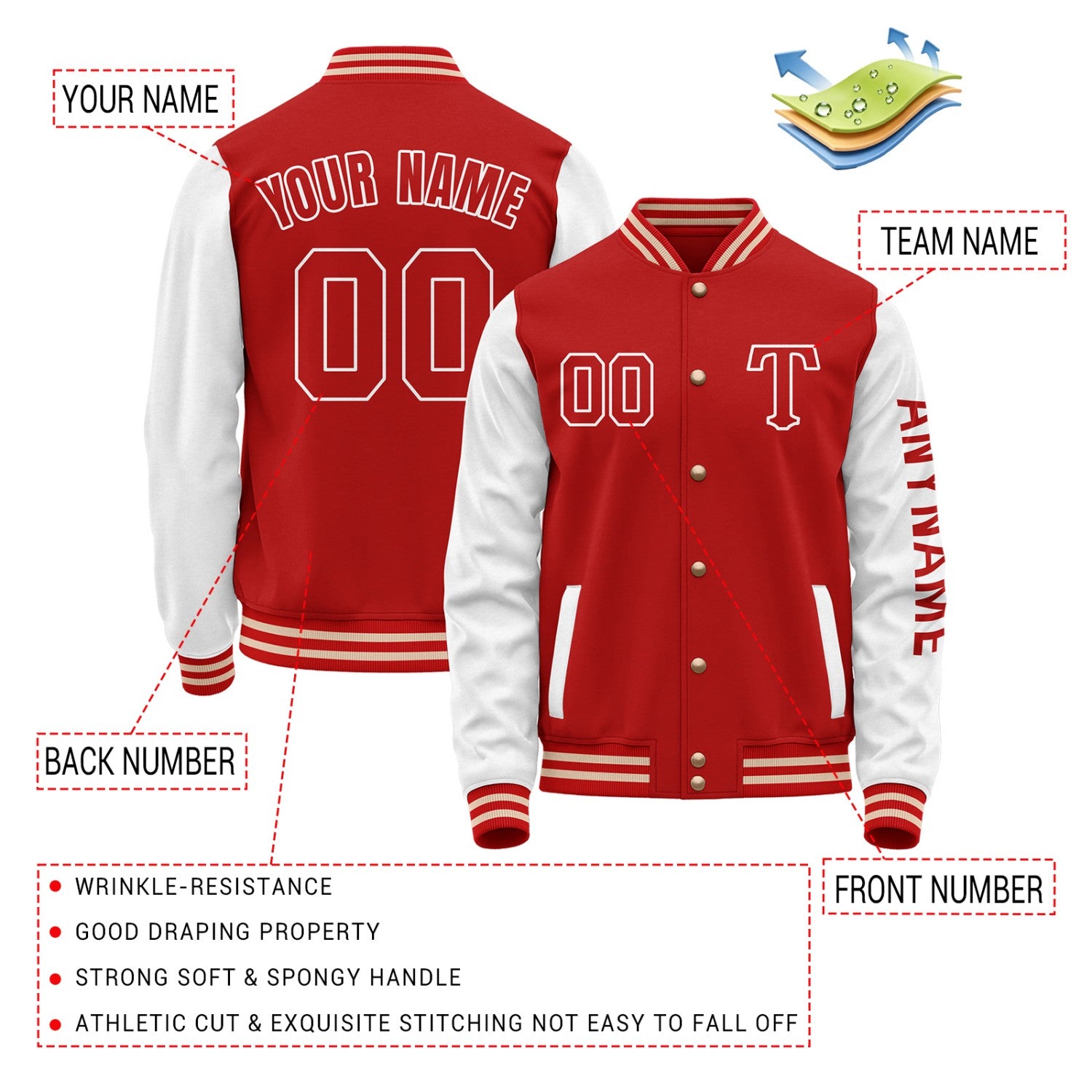 Custom Red & White Varsity Letterman Jacket | Personalized Baseball Bomber Coat for Adult & Youth