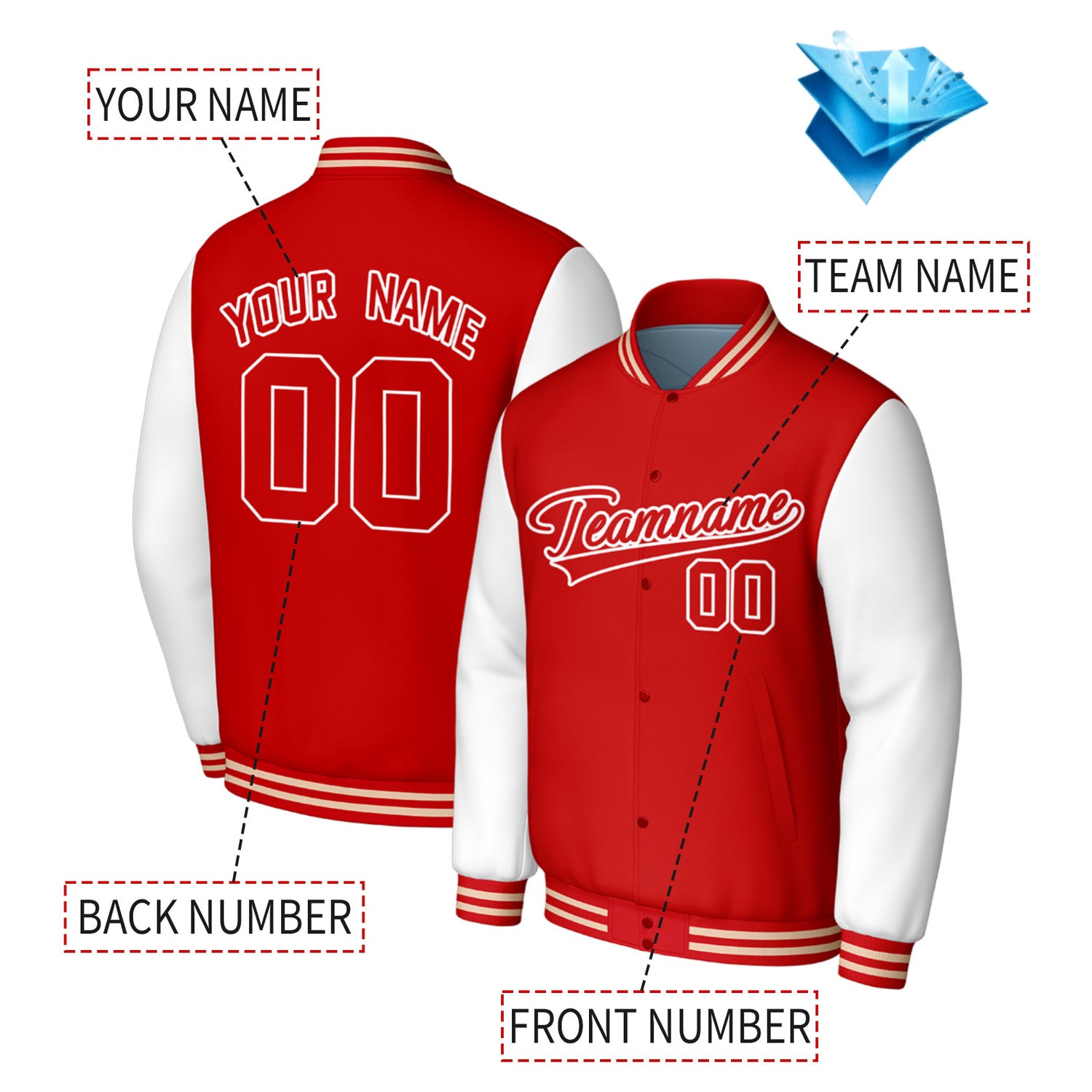 Custom Red & White Varsity Baseball Jacket | Personalized Jacket with Stitched Name & Number for Adult & Youth