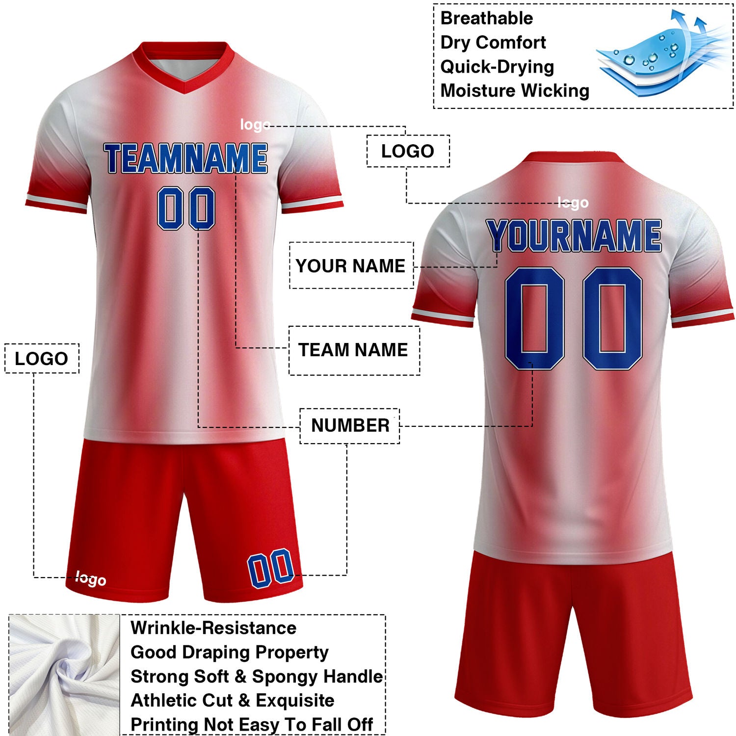 Custom Red White Gradient Soccer Jersey Set | Personalized Team Uniform | Vosoli
