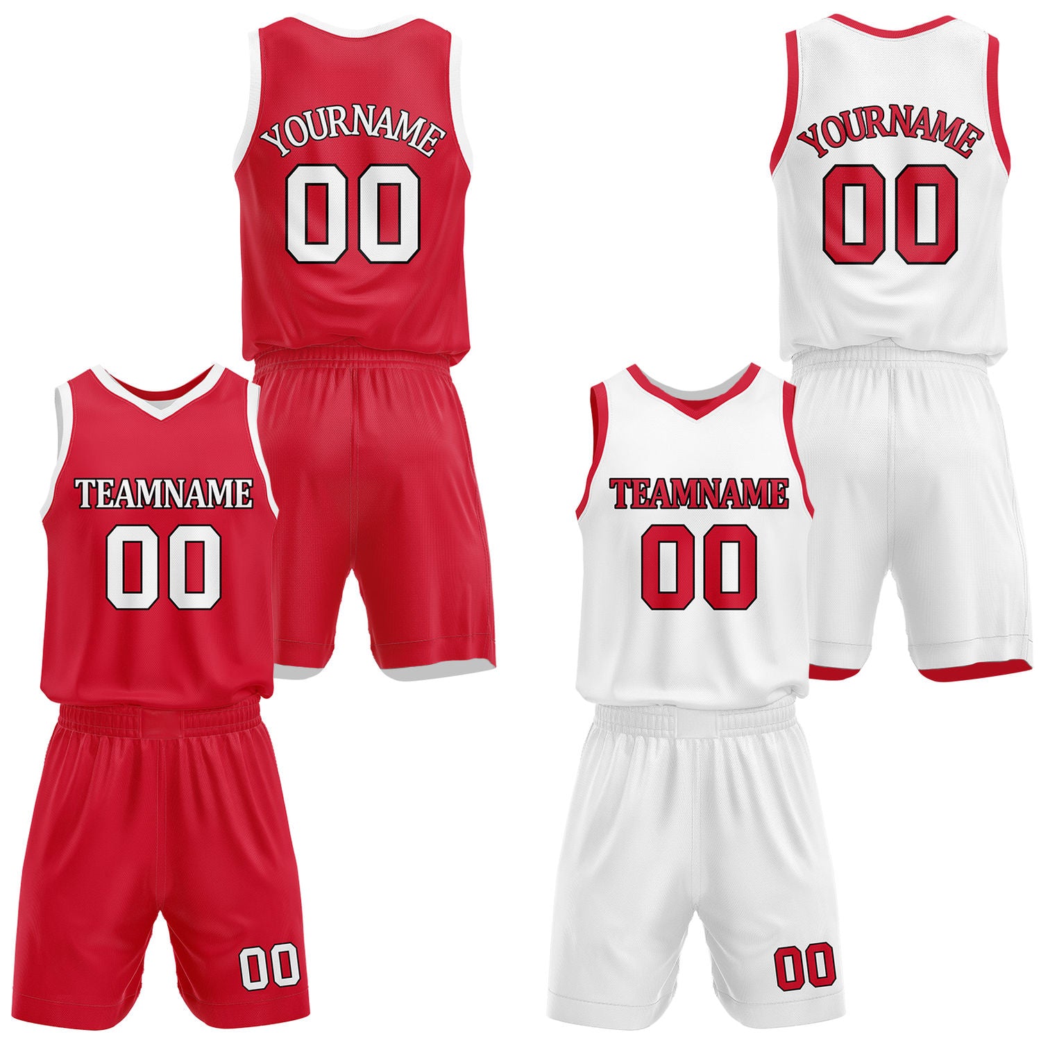 Custom Red & White Reversible Basketball Jersey Shorts Set | Personalized Full Team Uniform