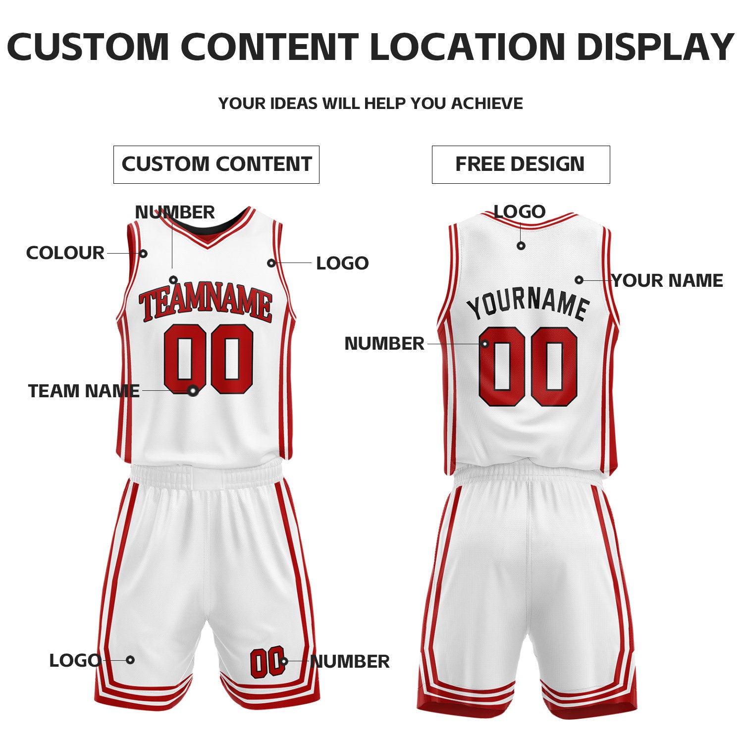 Custom Red & White Reversible Basketball Jersey Shorts Set | Personalized Full Vintage Team Uniform