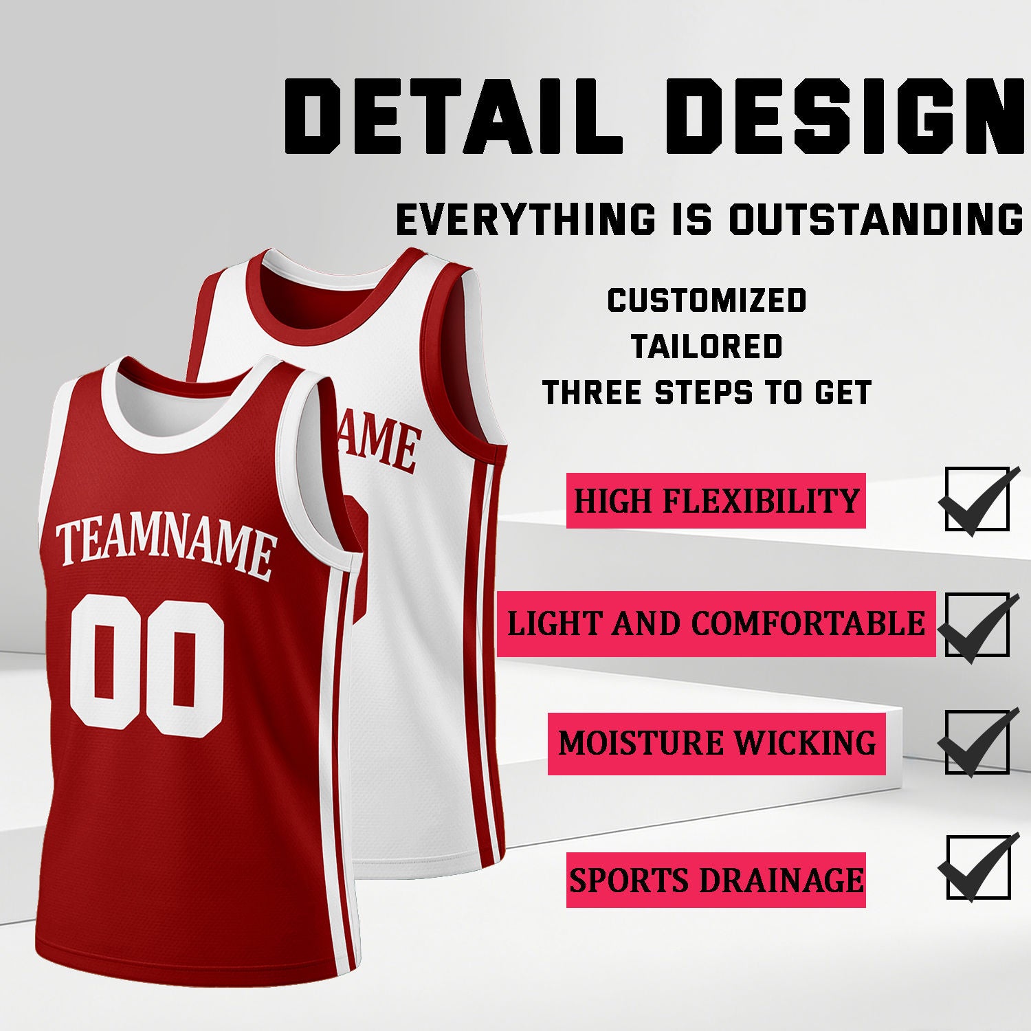Custom Red & White Reversible Basketball Jersey Shorts Set | Personalized Full Team Uniform