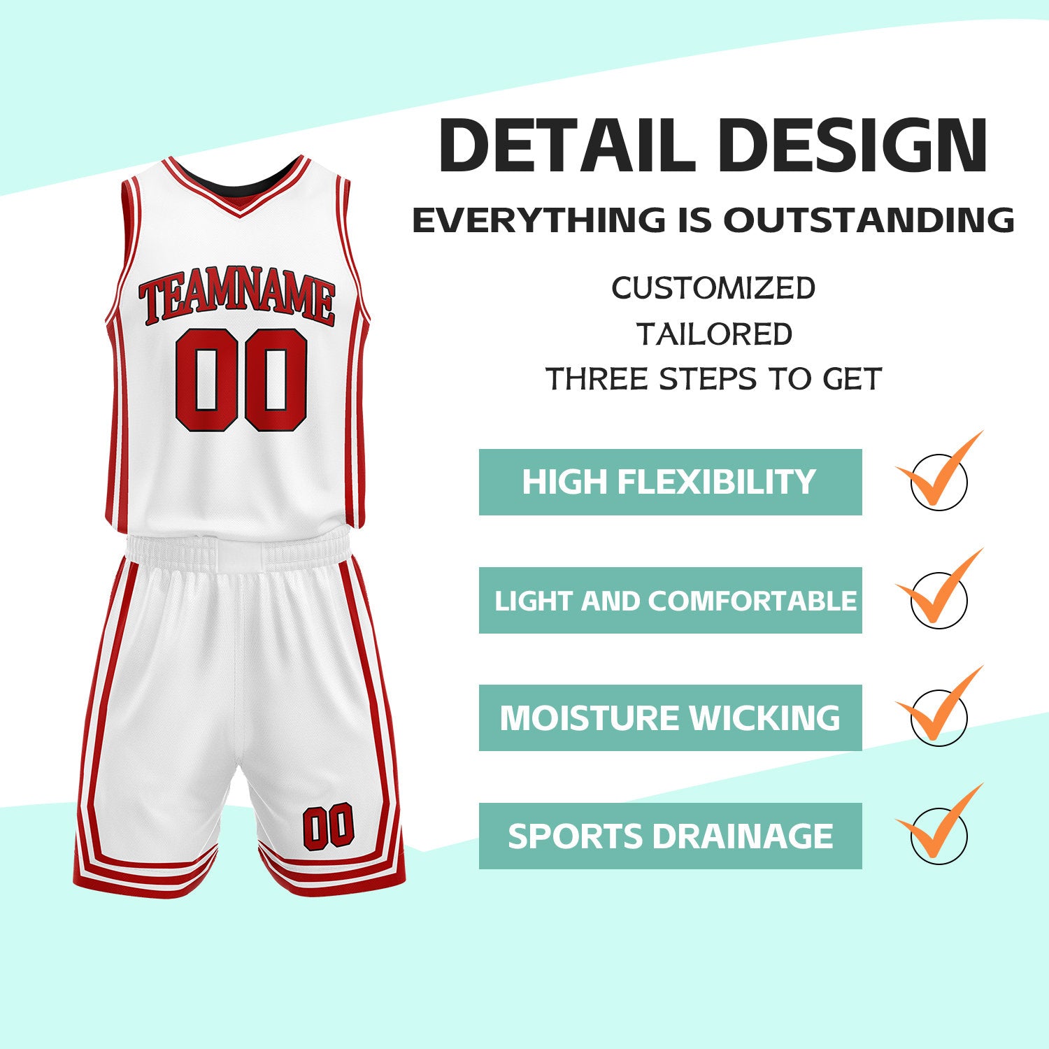 Custom Red & White Reversible Basketball Jersey Shorts Set | Personalized Full Vintage Team Uniform