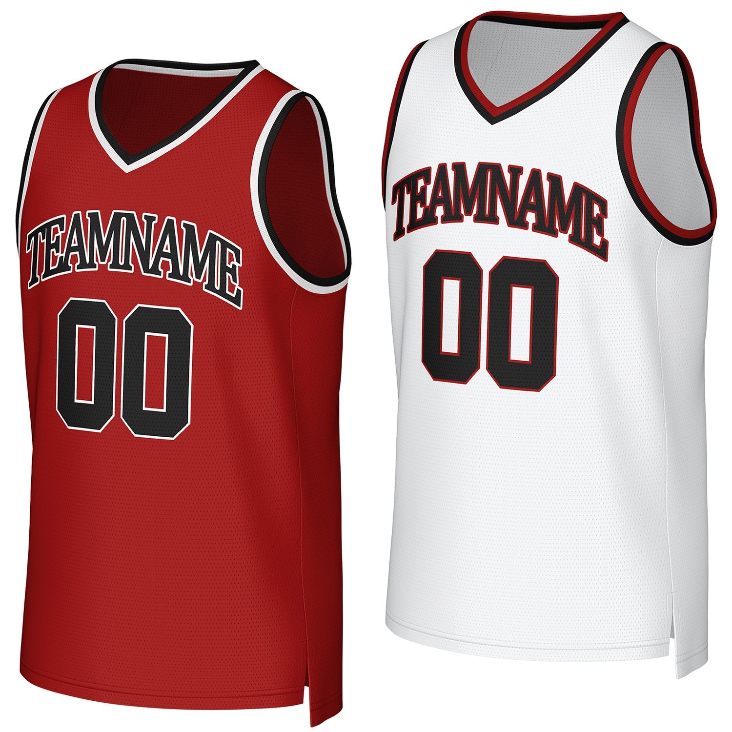 Custom red & white reversible basketball jersey by Vosoli | Personalized team name & number sportswear