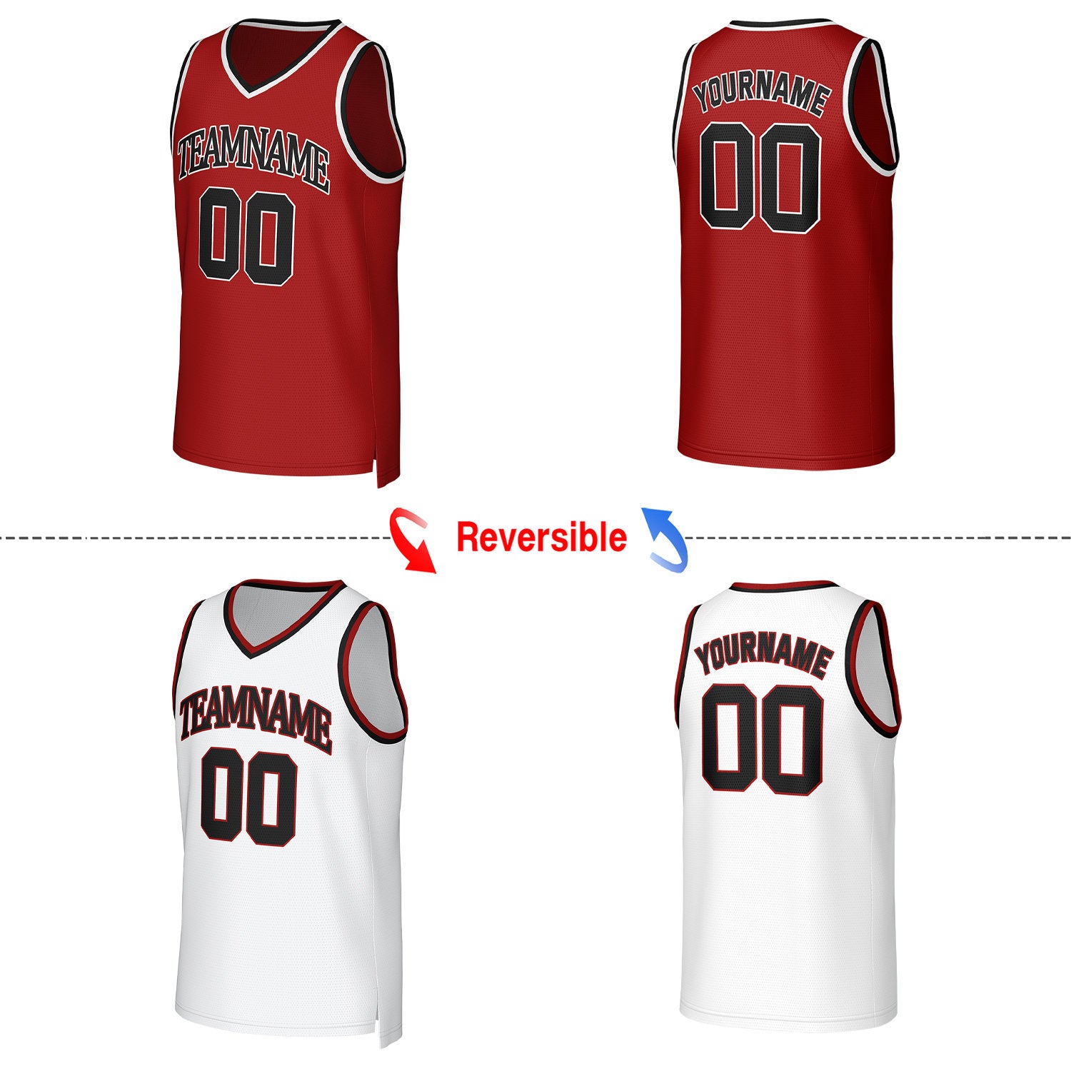 Custom Red & White Reversible Basketball Jersey | Personalized Team Uniform