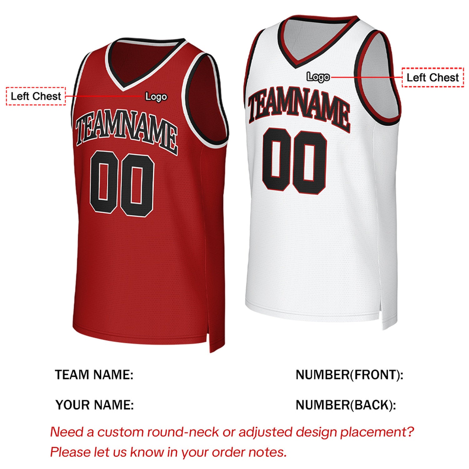 Custom Red & White Reversible Basketball Jersey | Personalized Team Uniform