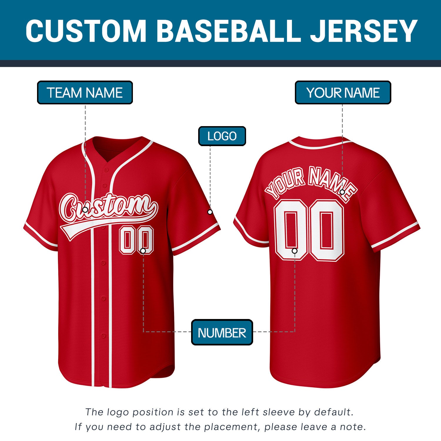 Custom Red Stitched Baseball Jersey | Personalized Name & Number | Team Uniform