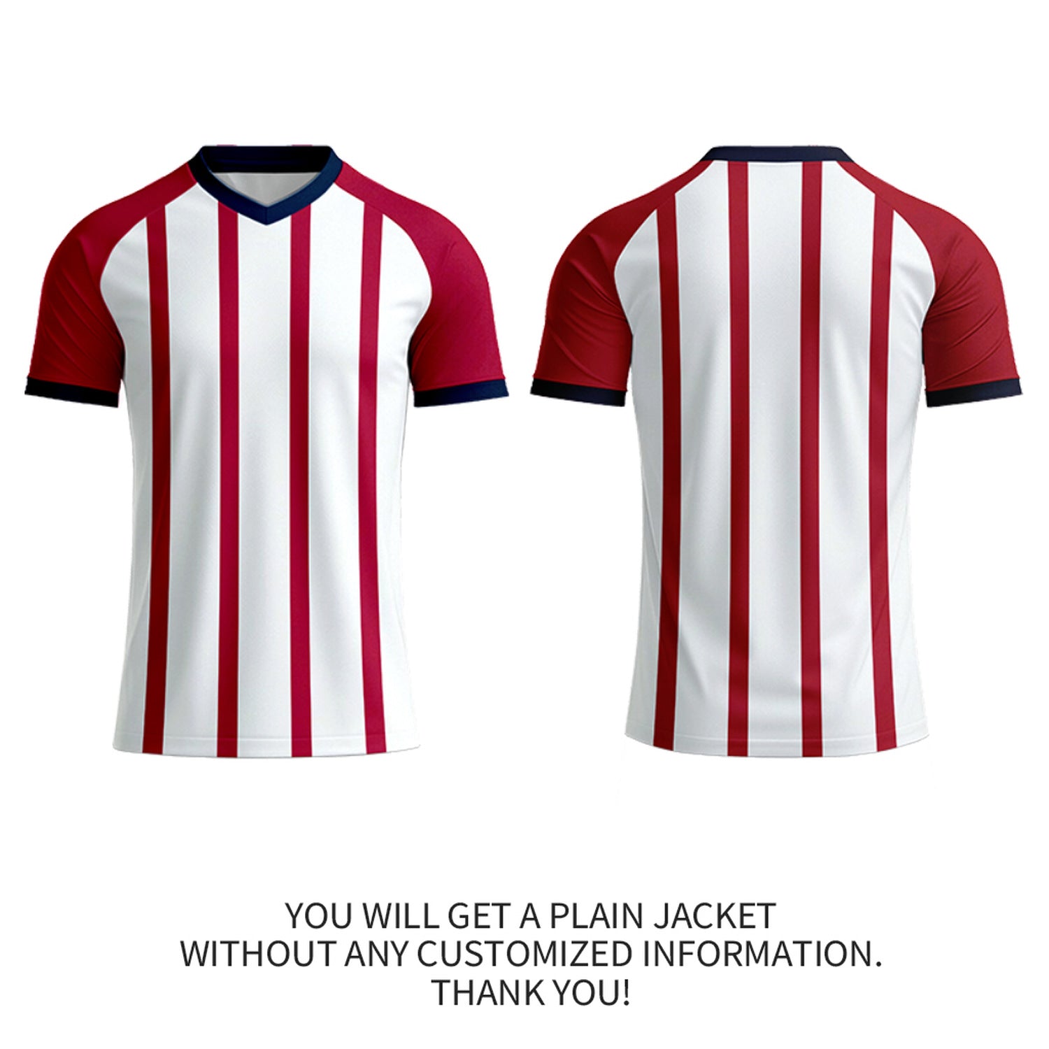 Custom Red & White Striped Soccer Jersey | Personalized Short Sleeve V-Neck Uniform for Youth & Adult