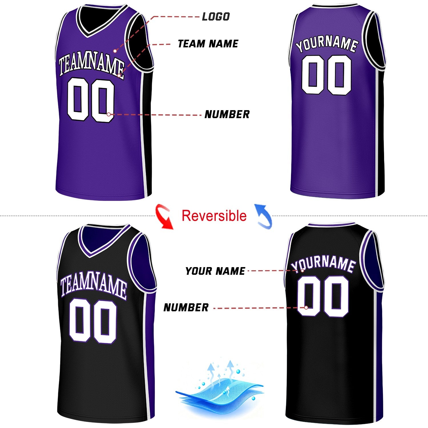 Custom Purple & Black Double Sided Basketball Uniform Set | Personalized Team Uniforms for Adult & Youth