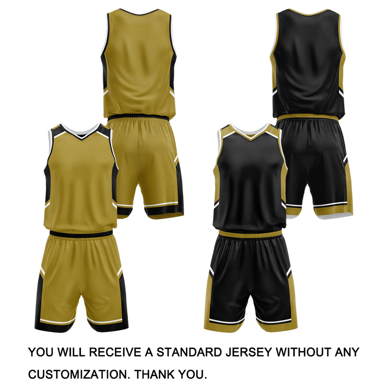 Custom Reversible Basketball Uniform Set | Gold & Black V-Neck Sleeveless Jersey & Athletic Shorts