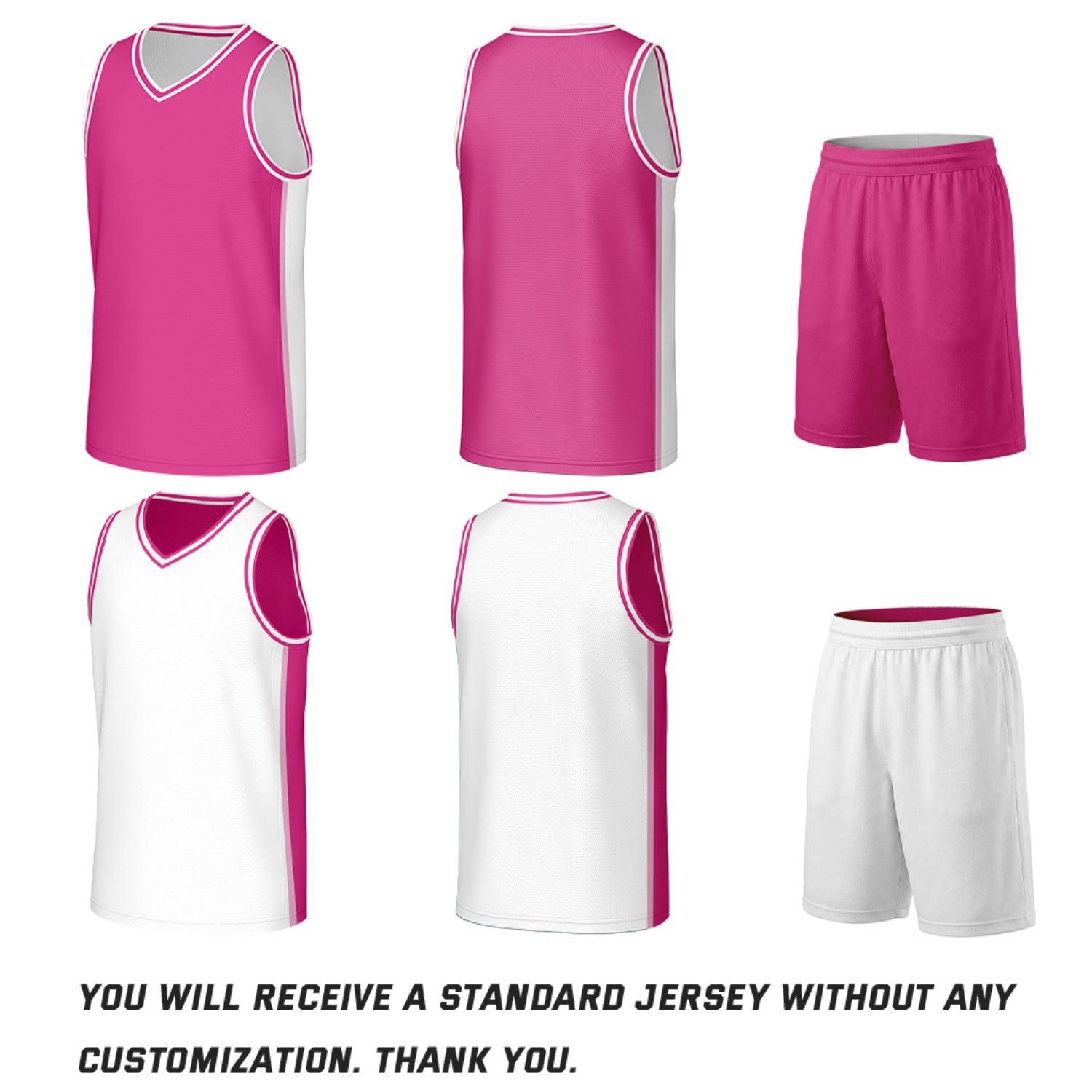 Custom Hot Pink & White Double Sided Basketball Uniform Set | Personalized Team Uniforms for Adult & Youth