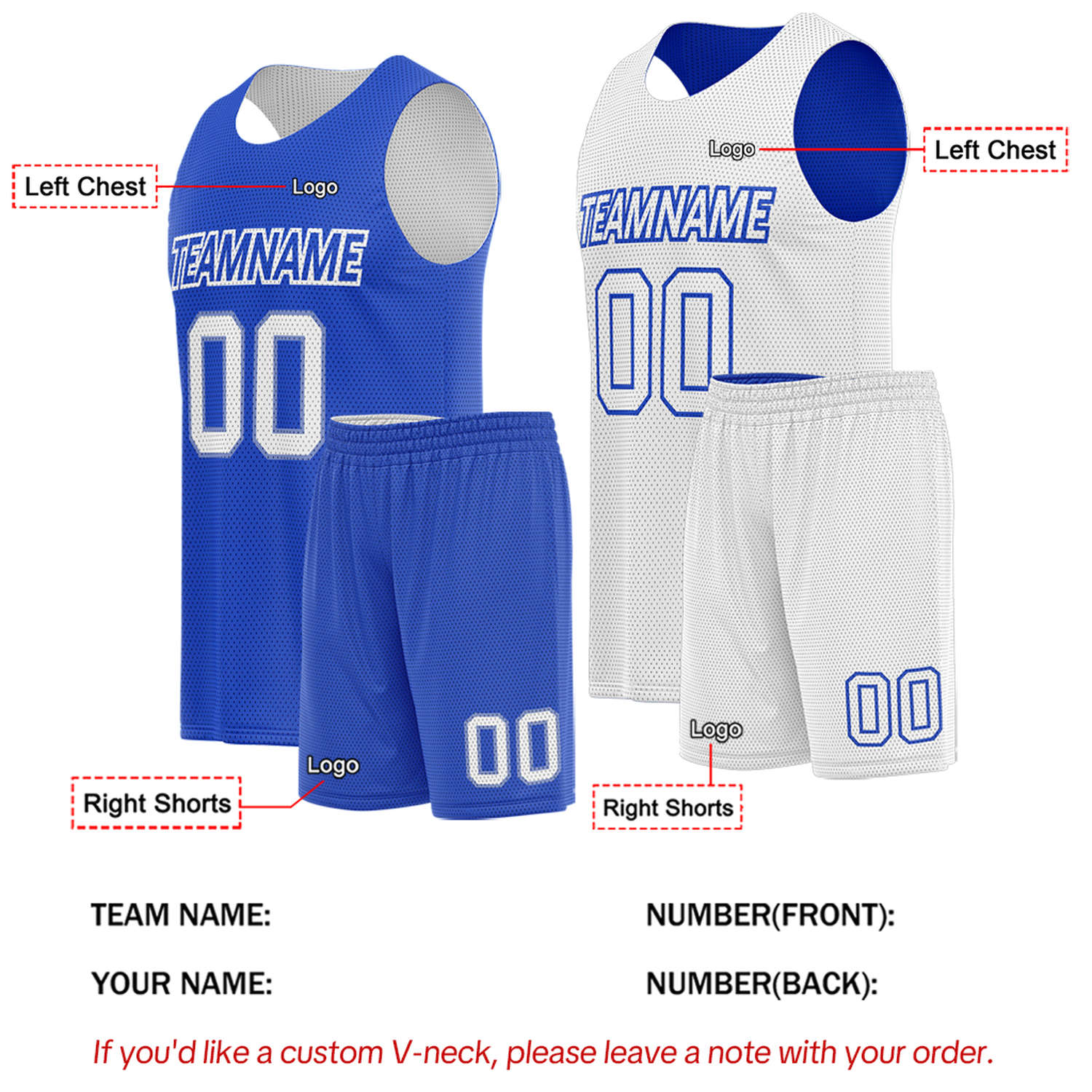 Custom Royal Blue & White Double Sided Basketball Uniform Set | Breathable Mesh Tank Top and Shorts