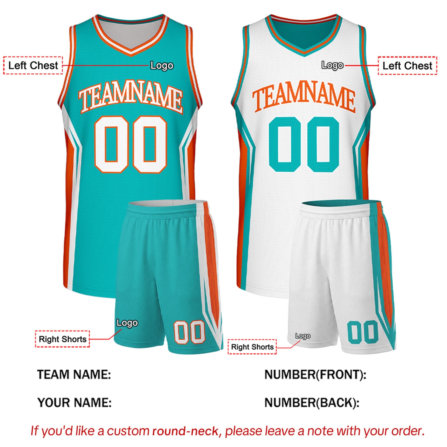 Custom Teal & White Reversible Basketball Uniform Set | Personalized School Team Uniforms for Adult & Youth