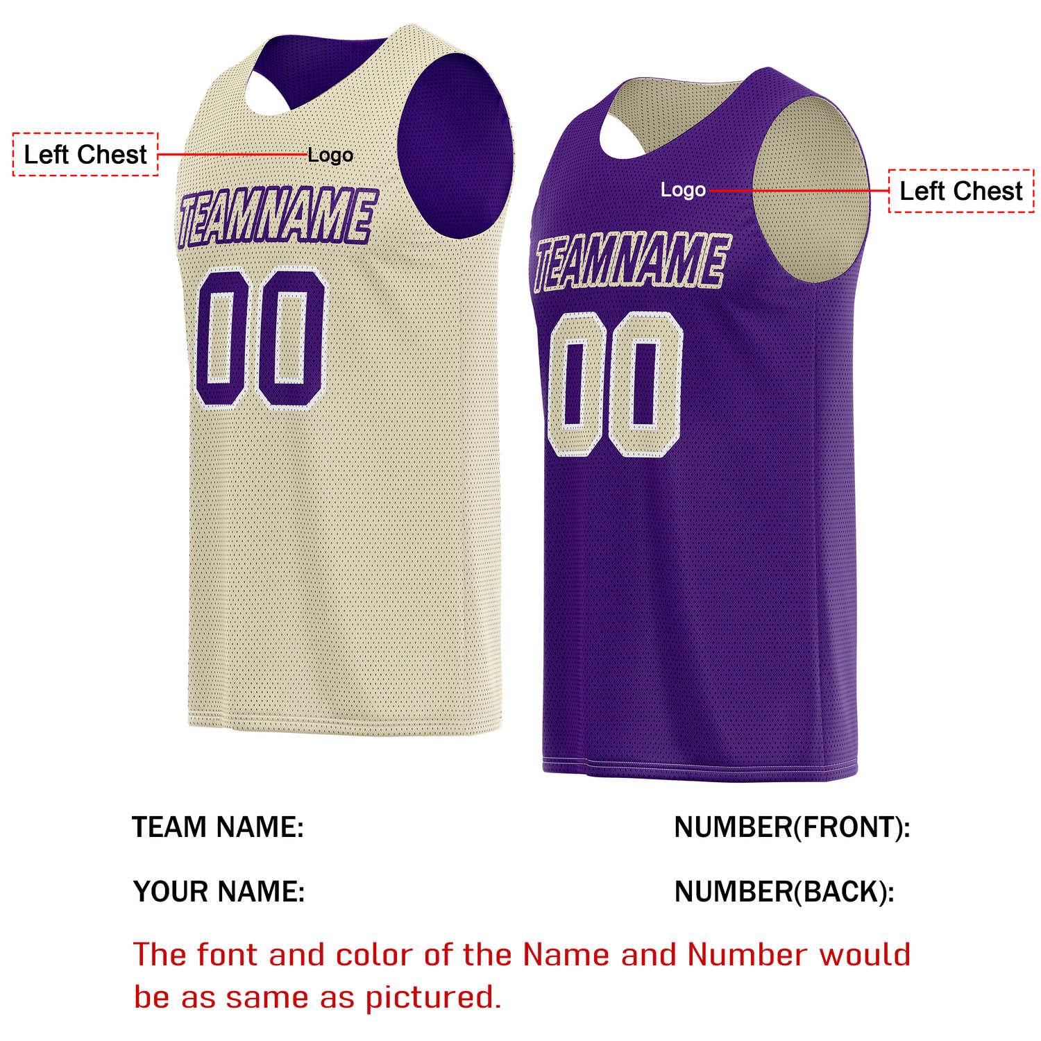 Custom Reversible Beige & Purple Basketball Jersey | Personalized Team Name & Number - Vosoli