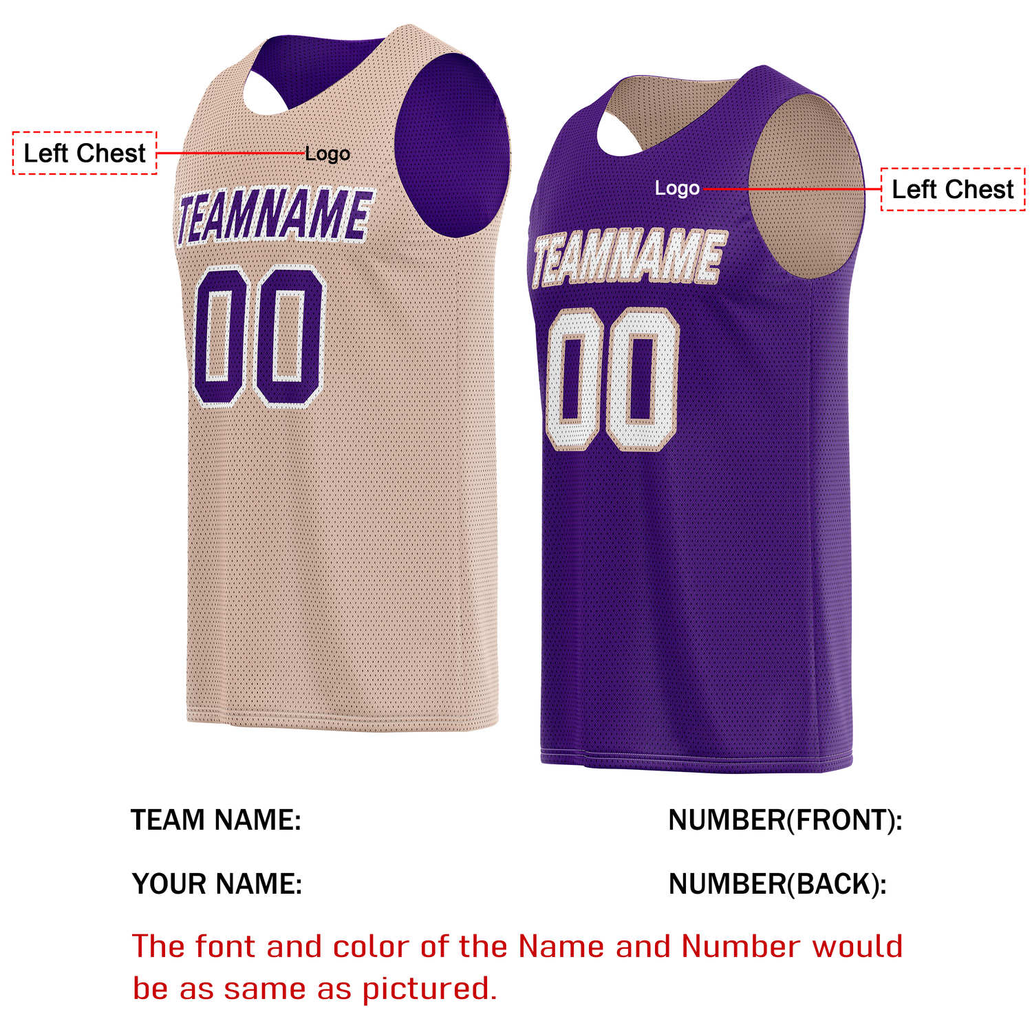 Custom Reversible Beige & Purple Basketball Jersey | Personalized for Team Sports - Vosoli