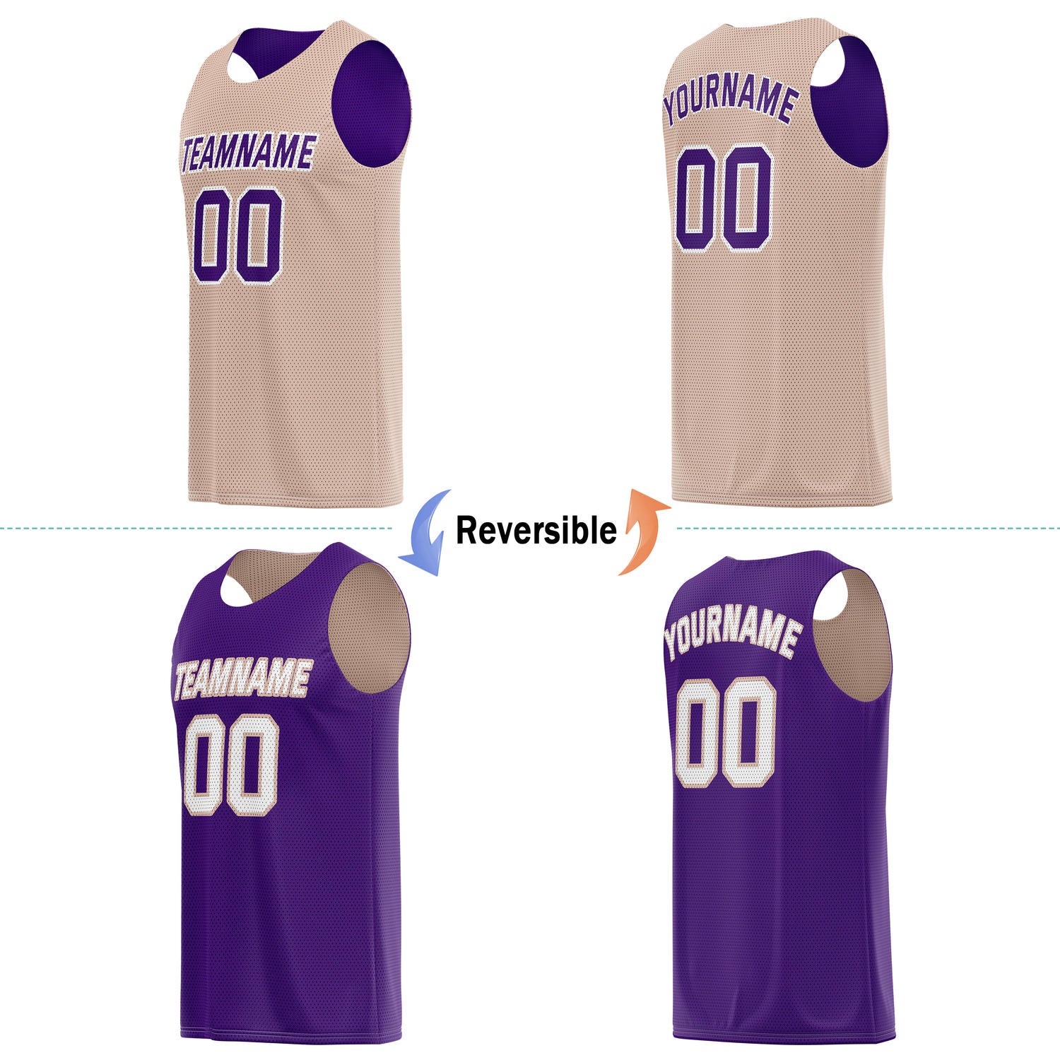 Custom Reversible Beige & Purple Basketball Jersey | Personalized for Team Sports - Vosoli