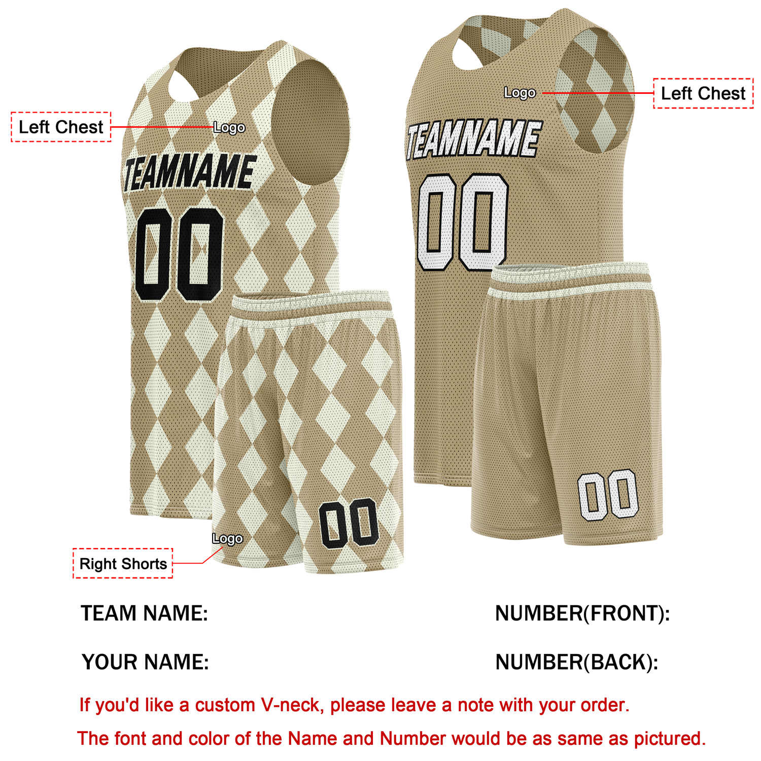 Custom Reversible Basketball Jersey + Shorts Set (Beige & White) - Personalized Team Name, Number & LOGO | Vosoli