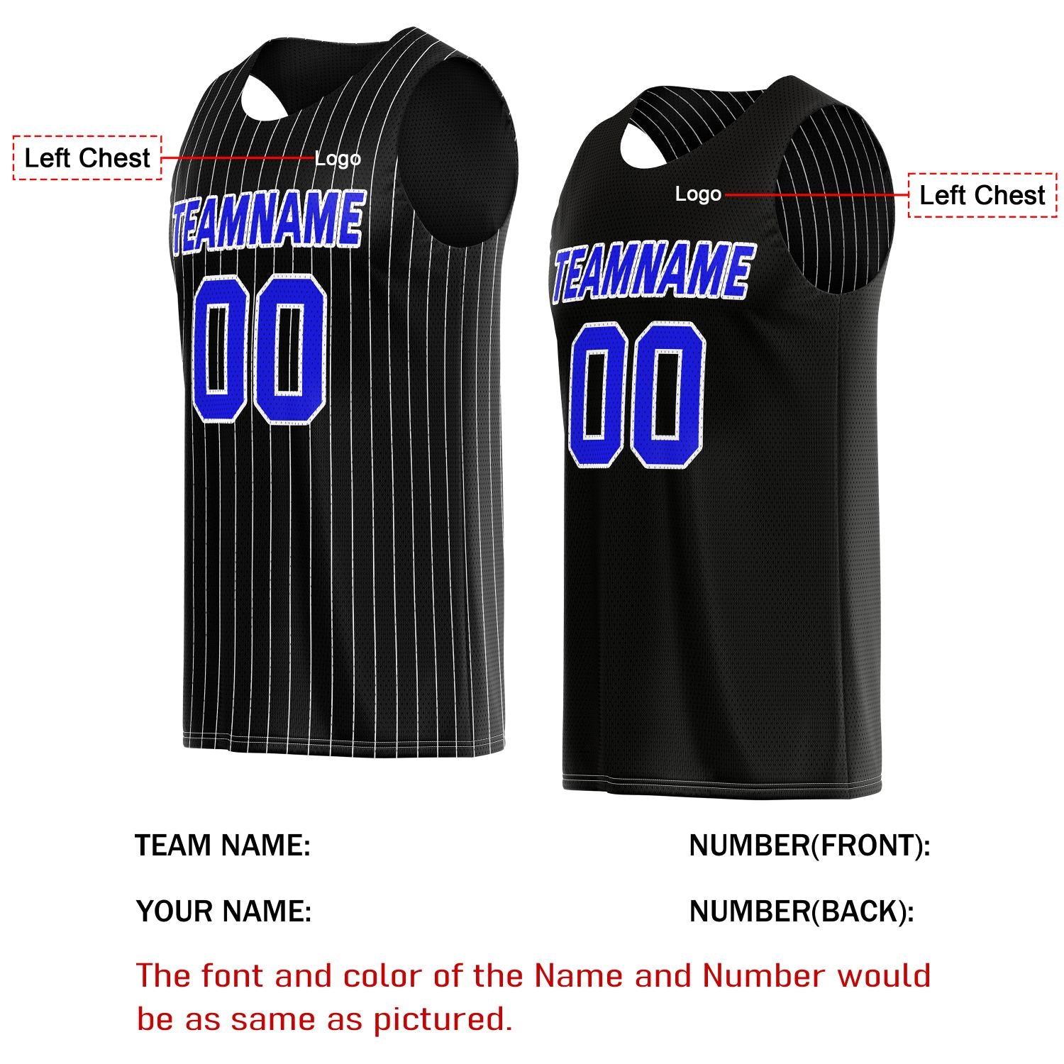 Custom Reversible Black Blue Striped Basketball Jersey | Personalized Team Name, Number & LOGO | Vosoli