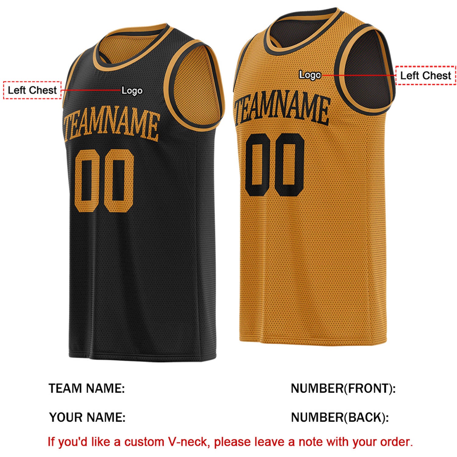 Custom Reversible Black & Gold Basketball Jersey | Personalized for Team Sports - Vosoli