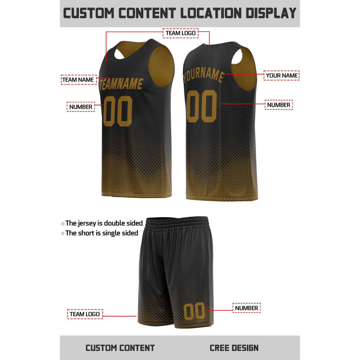 Custom Reversible Black & Gold Mesh Basketball Uniform | Personalized Team Set | Vosoli