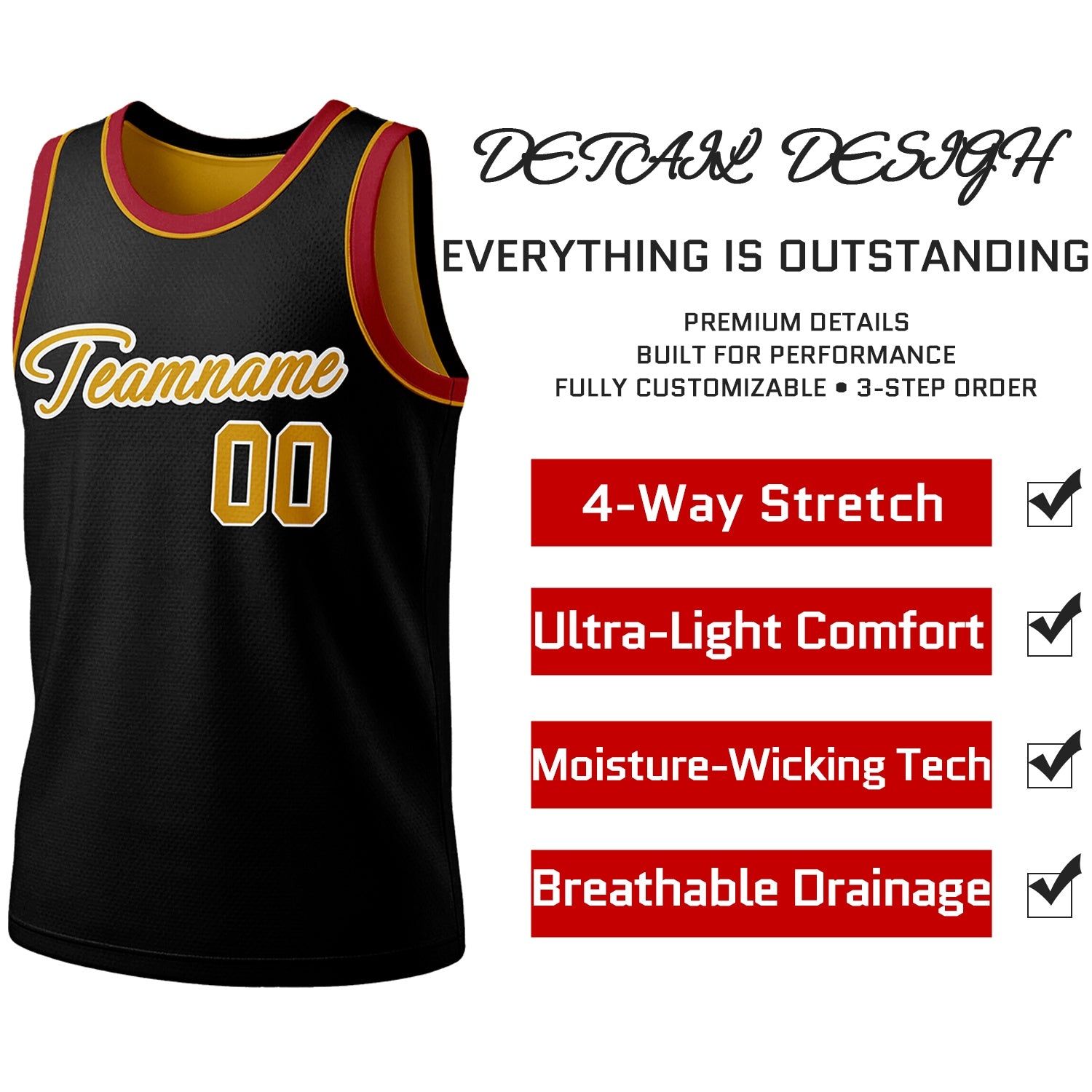 Custom Reversible Black & Gold Basketball Jersey | Personalized Team Jersey | Vosoli
