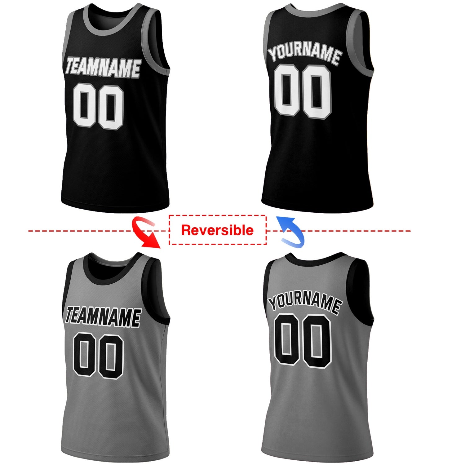 Custom Reversible Black & Gray Basketball Jersey | Personalized Team Jersey | Vosoli