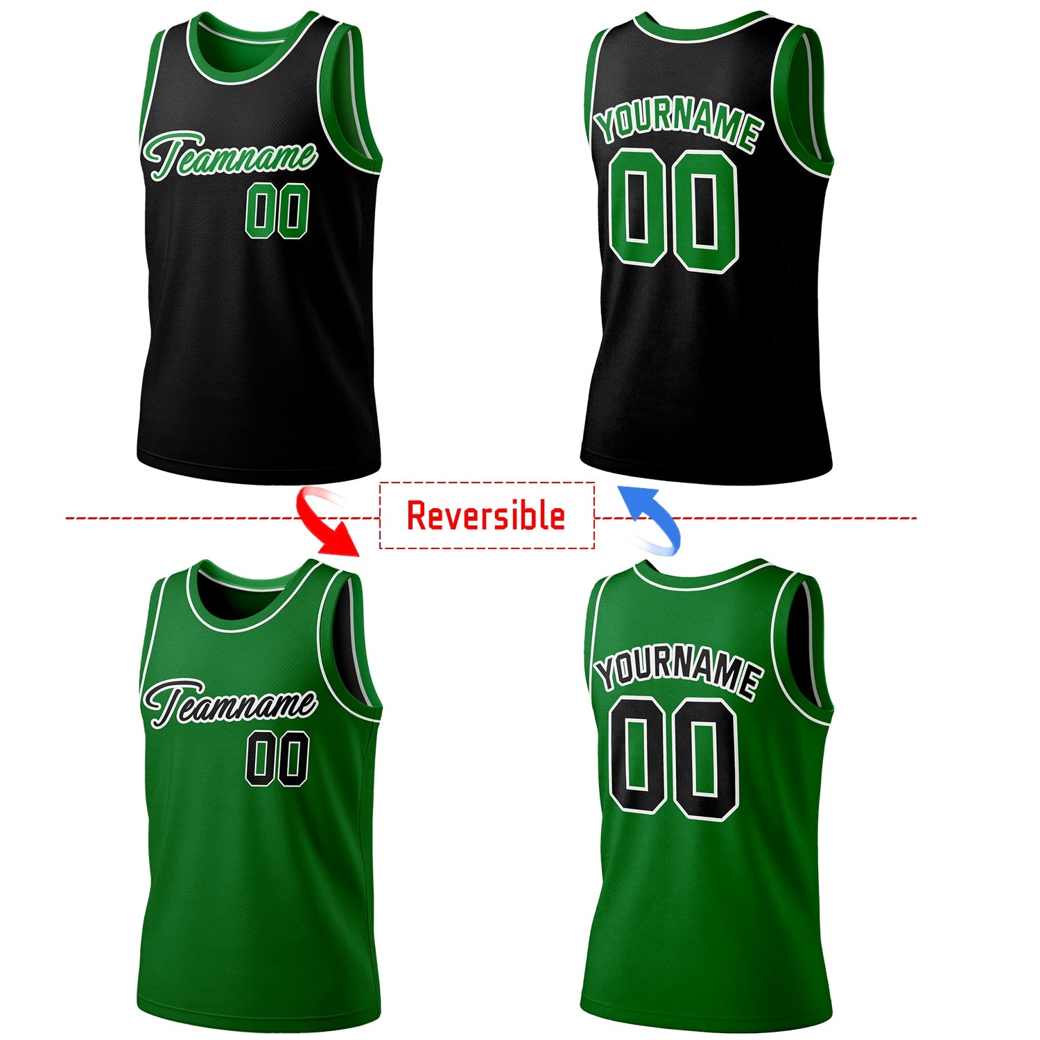 Custom Reversible Black & Green Basketball Jersey | Personalized Team Jersey | Vosoli