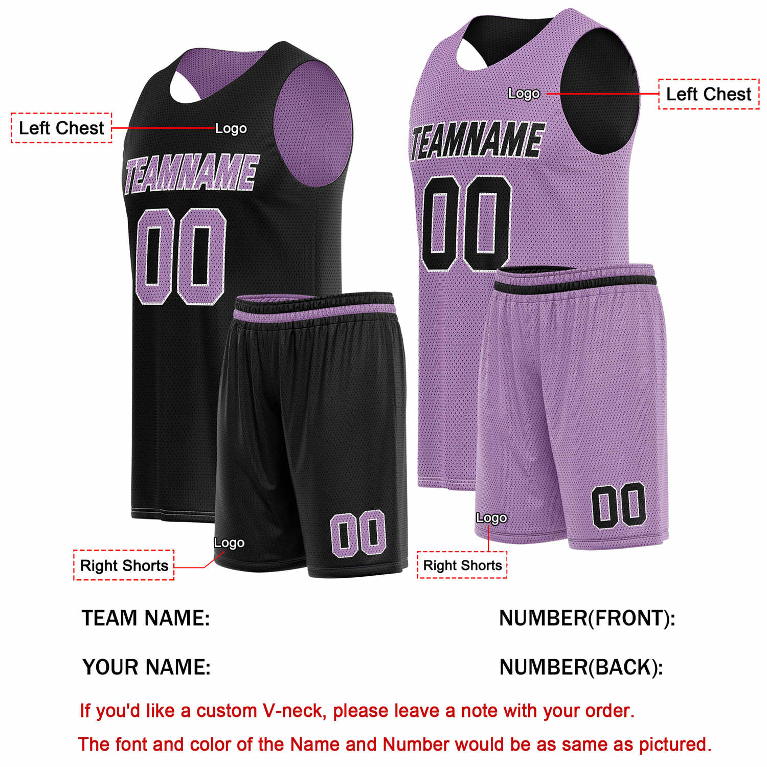 Custom Reversible Black Lavender Basketball Uniform Set | Team Name & Number - Vosoli