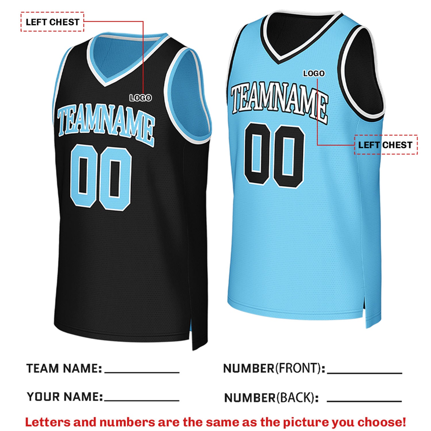 Custom Reversible Black & Light Blue Mesh Basketball Jersey | Personalized Team Jersey | Vosoli