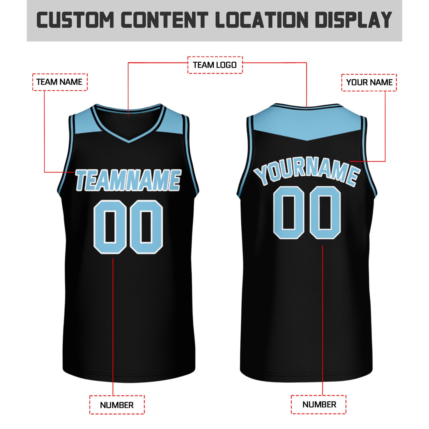 Custom Reversible Black & Light Blue Mesh Basketball Jersey | Personalized Team Jersey | Vosoli
