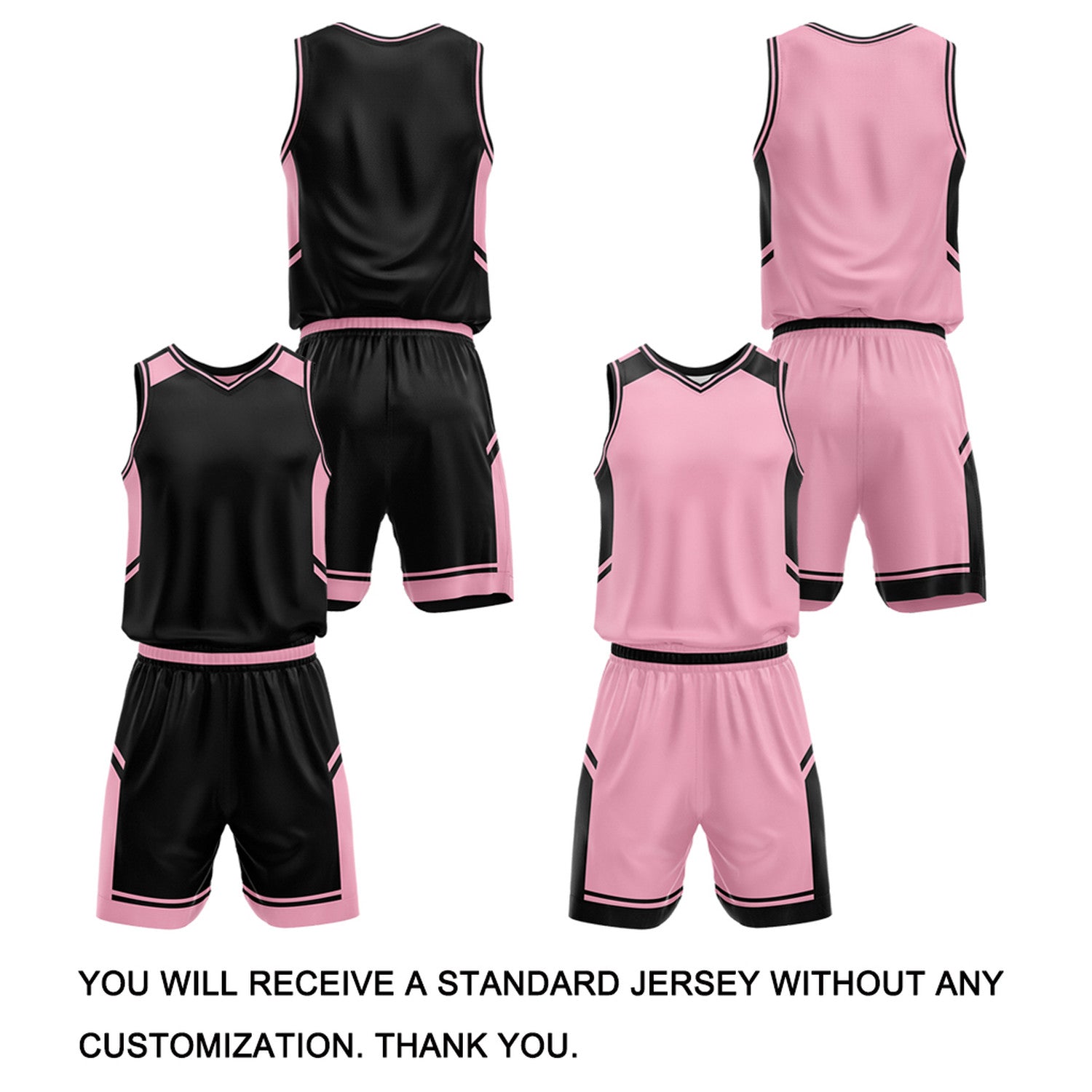 Custom Reversible Basketball Uniform Set | Black & Light Pink V-Neck Sleeveless Jersey & Athletic Shorts