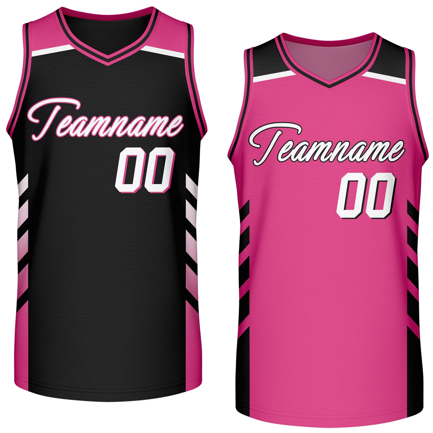 Custom reversible black pink basketball jersey, personalized team name number logo breathable mesh sports top for men women youth game practice wear - Vosoli
